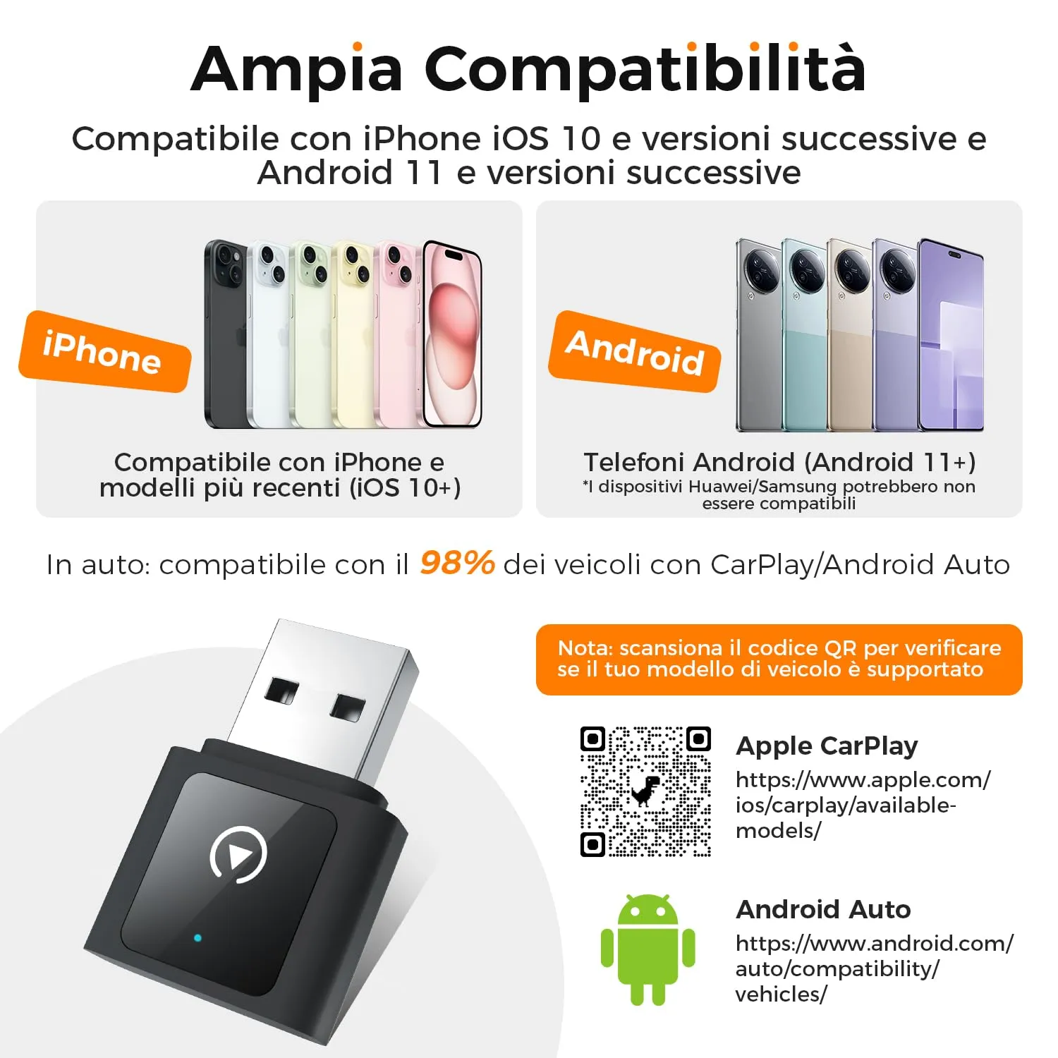 VOSFEEL Adattatore Wireless 2 in 1 per CarPlay e Android Auto, Mini, 2026 - immagine 6