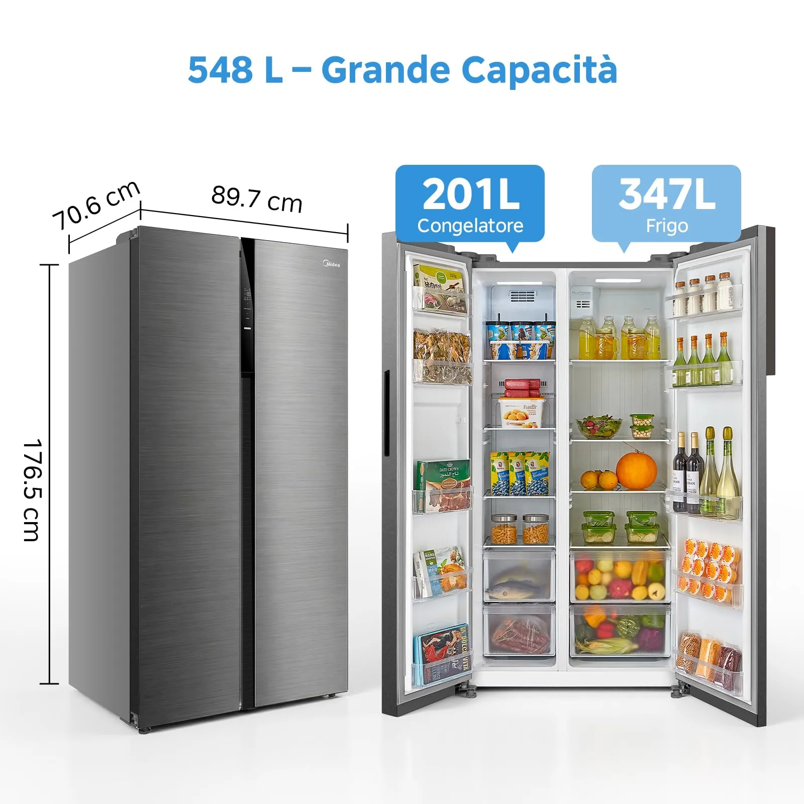 Midea Side by Side Frigorifero Total No Frost MERS530FGE46EU - immagine 2