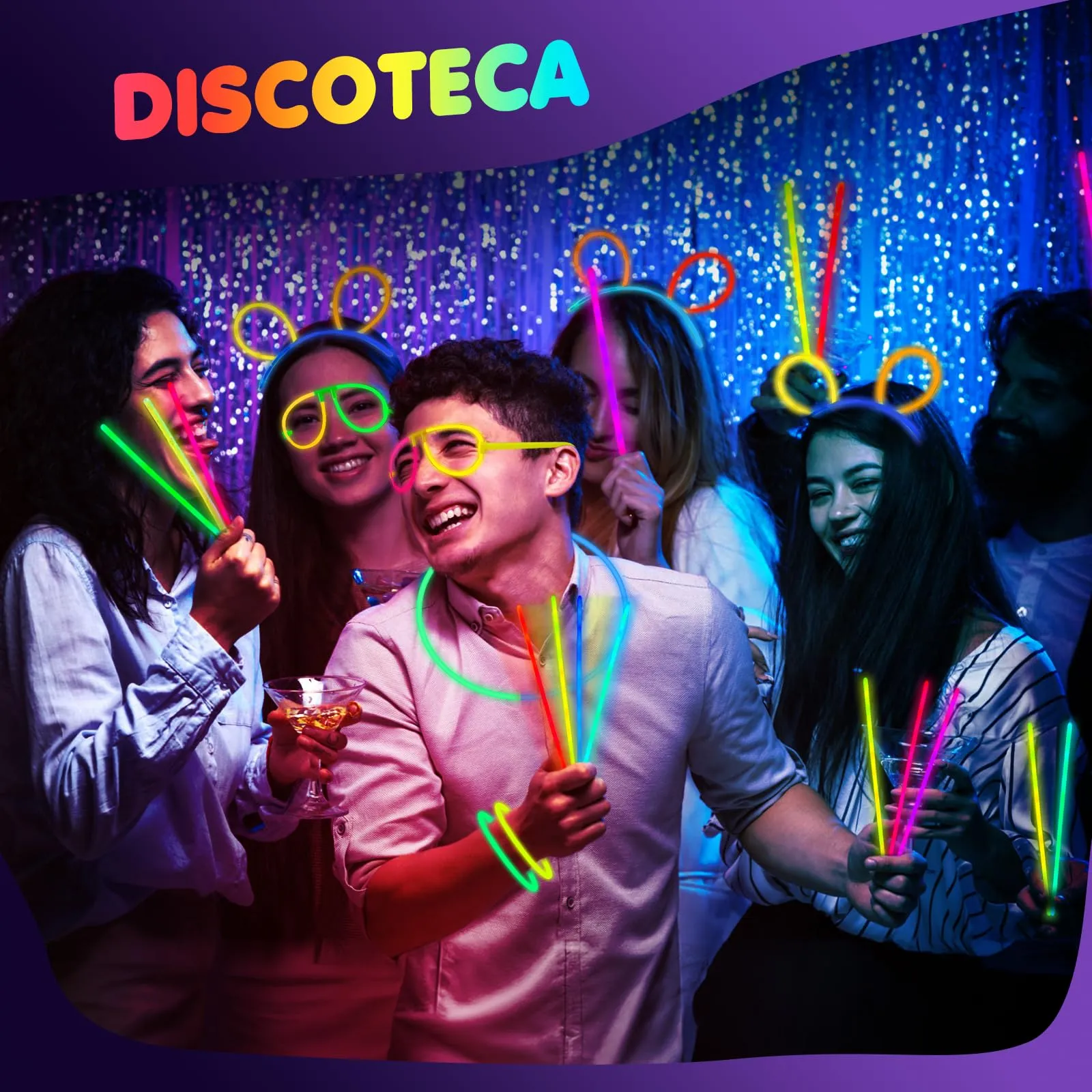 Ziitty Braccialetti Luminosi Fluorescenti, Kit 100 Glow Sticks e Connettori, 7 Colori - immagine 7