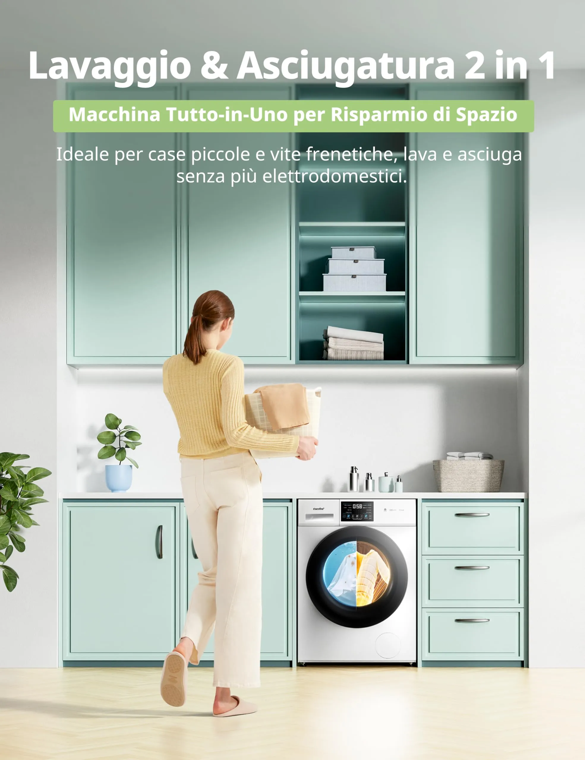 COMFEE' Lavasciuga 10/7 kg Classe A/D 1400 Giri Motore Inverter CFP03ED100W-IT - immagine 4