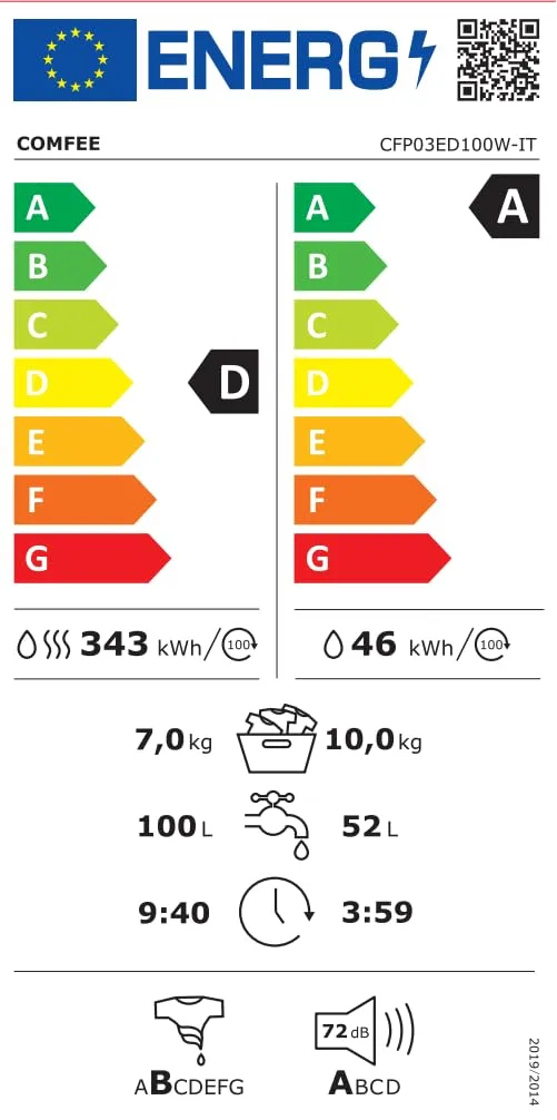 COMFEE' Lavasciuga 10/7 kg Classe A/D 1400 Giri Motore Inverter CFP03ED100W-IT - immagine 10