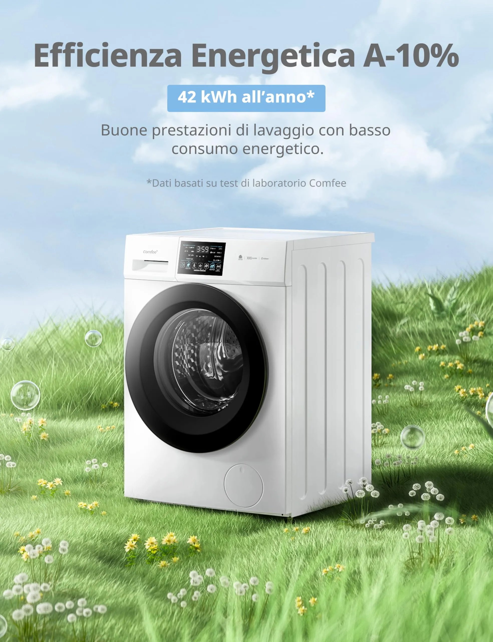 COMFEE' Lavatrice 8 kg Classe A-10% 1400 Giri Motore Inverter CFP03EW80W-IT - immagine 4