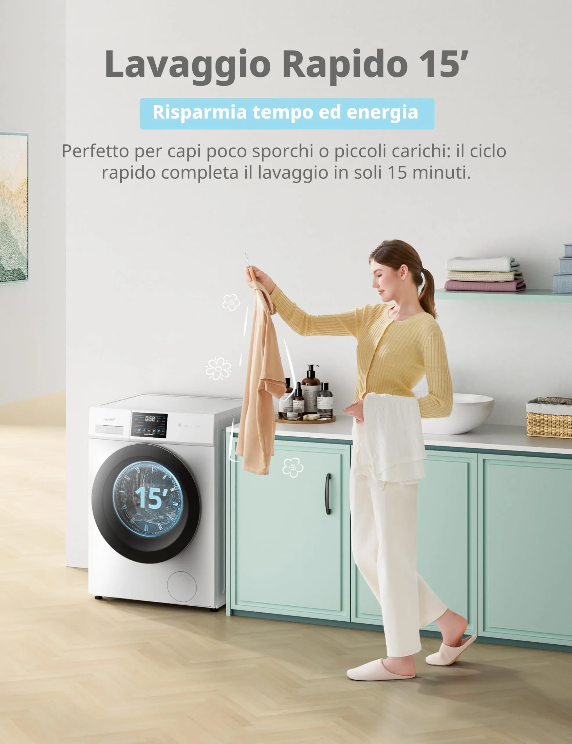COMFEE' Lavatrice 8 kg Classe A-10% 1400 Giri Motore Inverter CFP03EW80W-IT - immagine 6