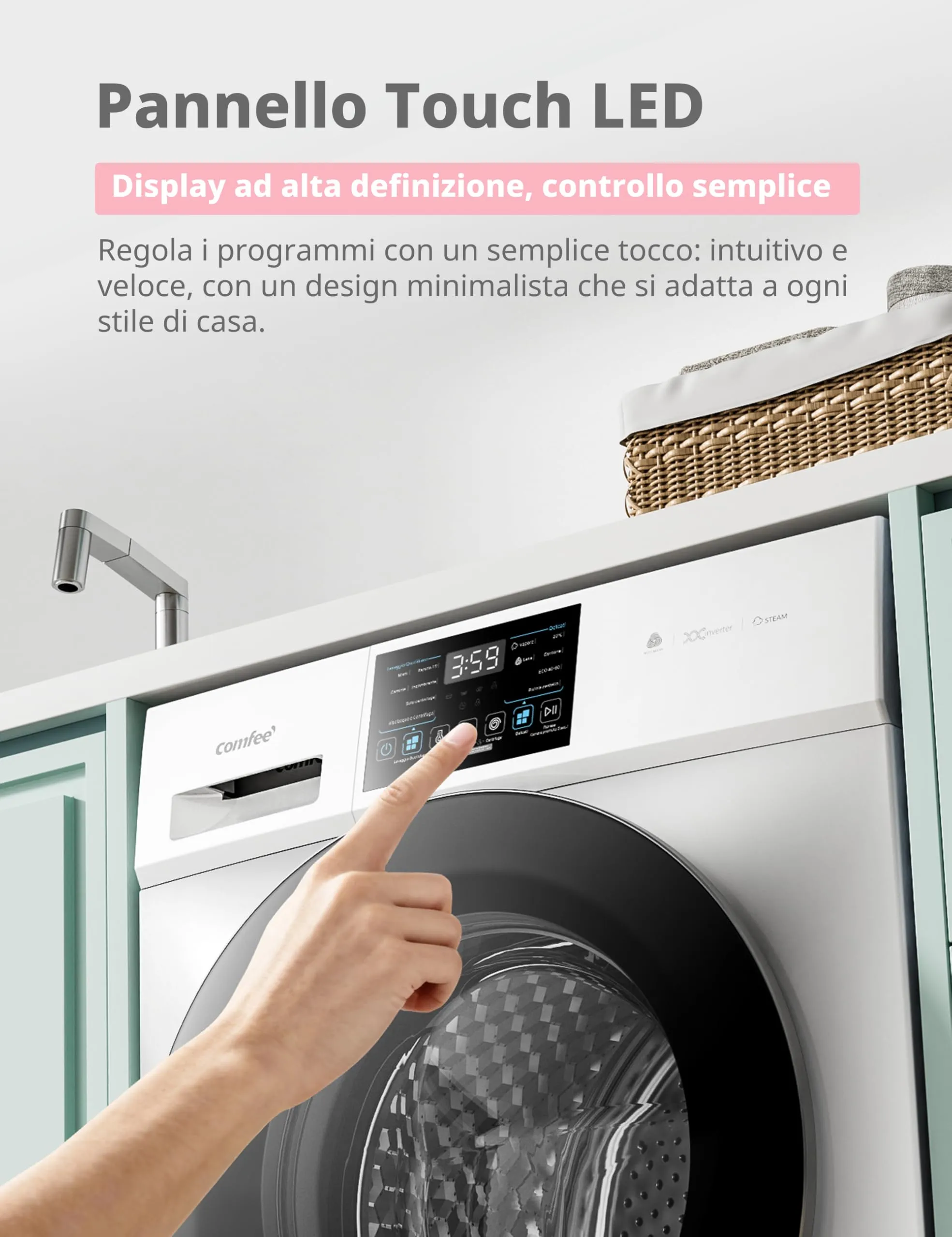 COMFEE' Lavatrice 8 kg Classe A-10% 1400 Giri Motore Inverter CFP03EW80W-IT - immagine 8