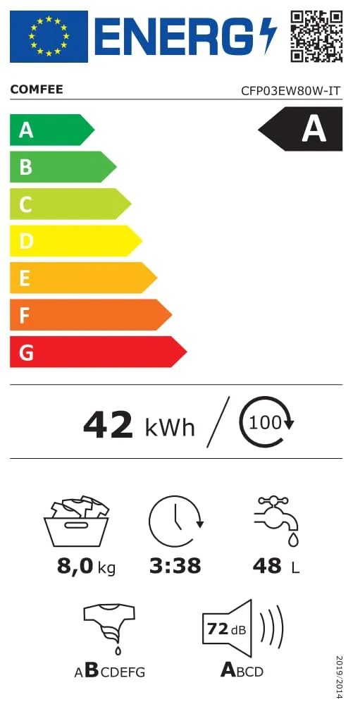 COMFEE' Lavatrice 8 kg Classe A-10% 1400 Giri Motore Inverter CFP03EW80W-IT - immagine 10