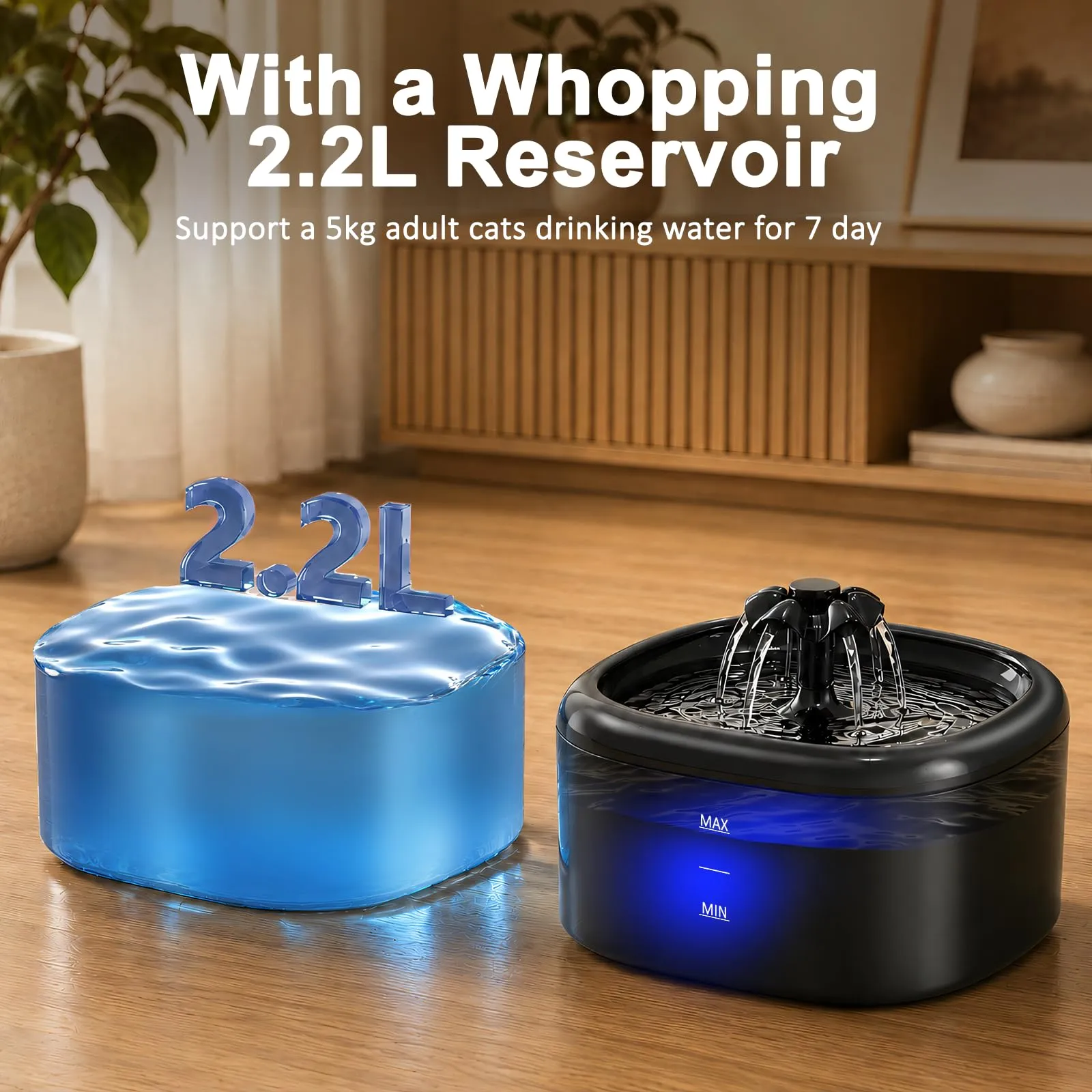 Nenozi Fontana per gatti e cani automatica da 2,2 l con pompa silenziosa, luce LED e filtro ai carboni attivi - immagine 2