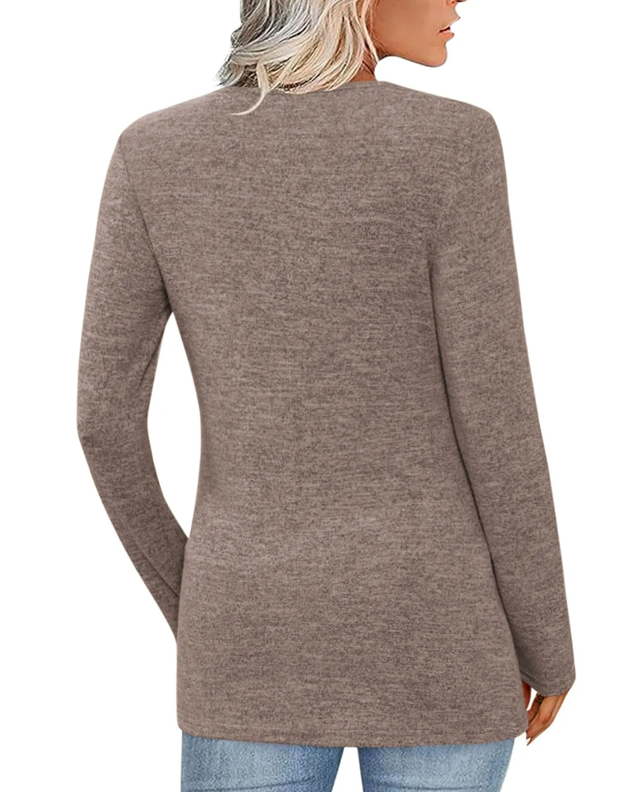 Fisoew Maglia Donna a Maniche Lunghe con Scollo a V, Caffè, S - immagine 2