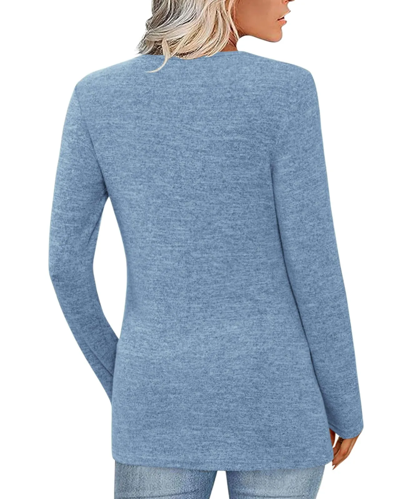 Fisoew Maglia Donna a Maniche Lunghe con Scollo a V, Blu, L - immagine 2