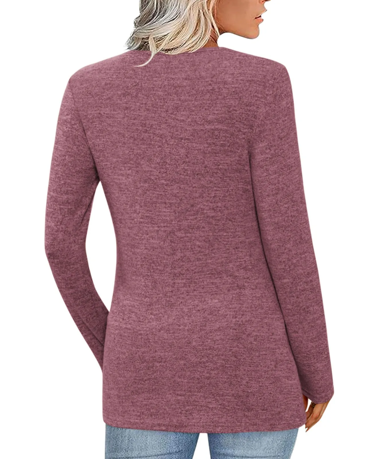Fisoew Maglia a Maniche Lunghe con Scollo a V, Borgogna, XXL - immagine 2