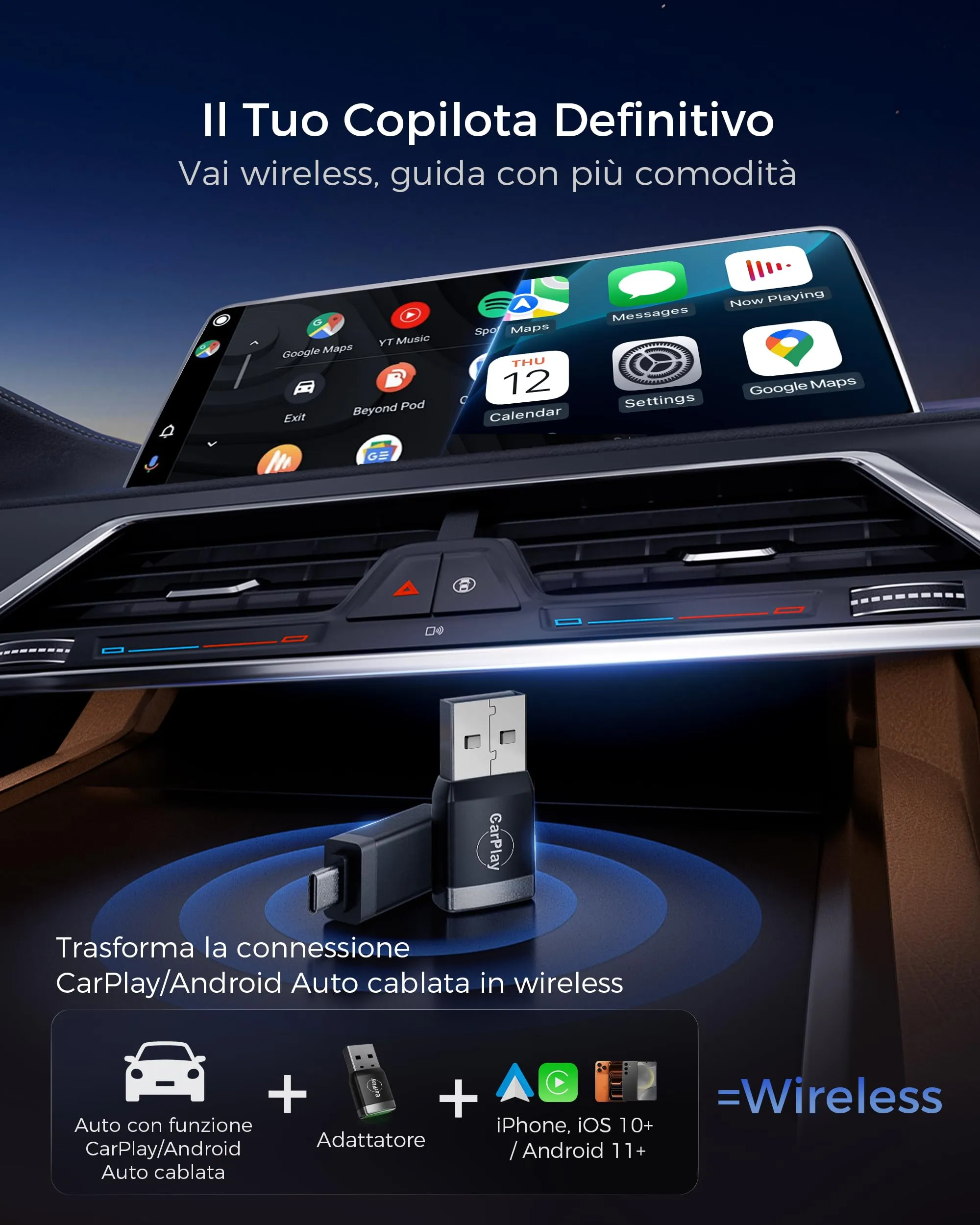 WityEye Mini Adattatore CarPlay e Android Auto Wireless B2 - immagine 2