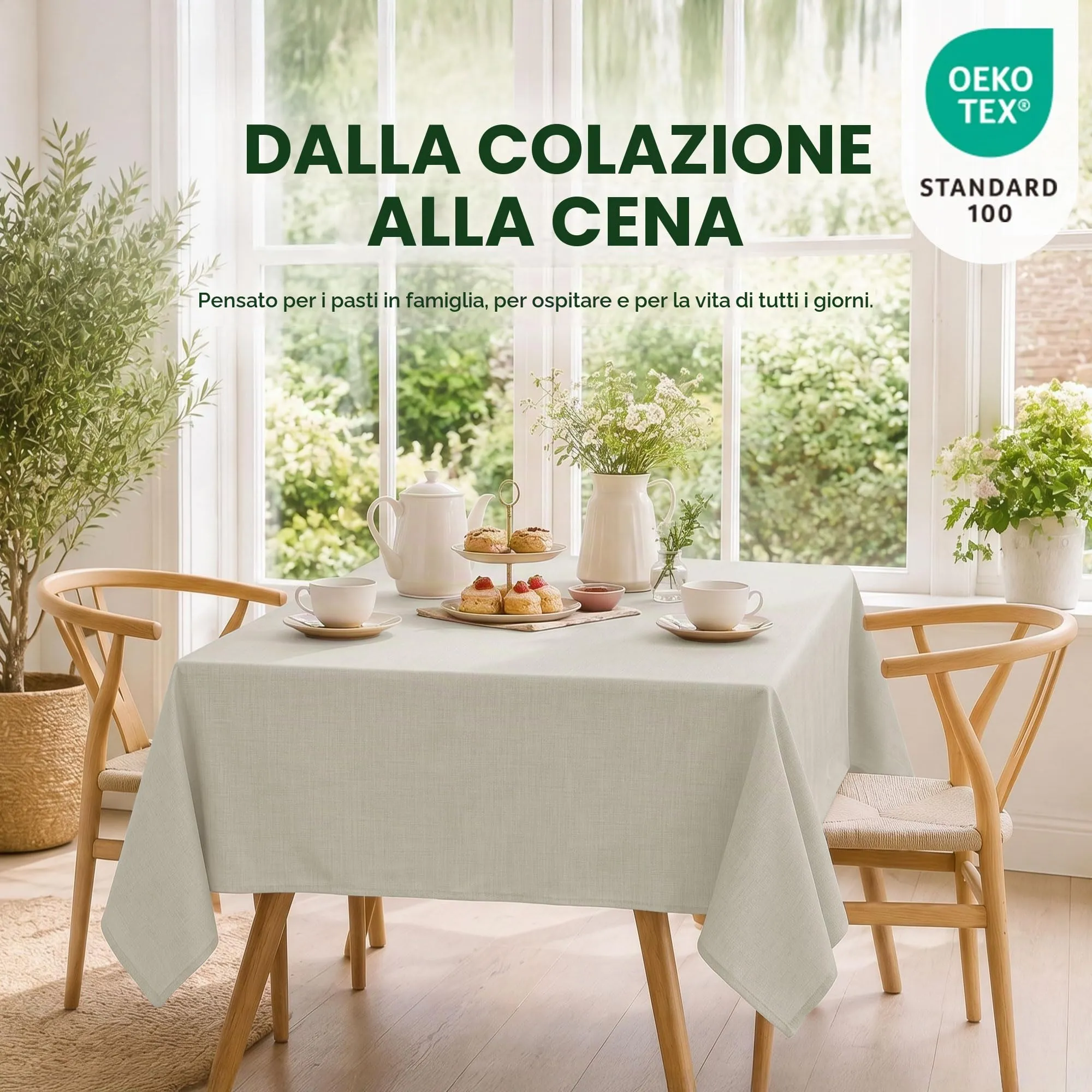 Deconovo Tovaglia Idrorepellente Effetto Lino, 140x240 cm, Marrone Chiaro - immagine 7