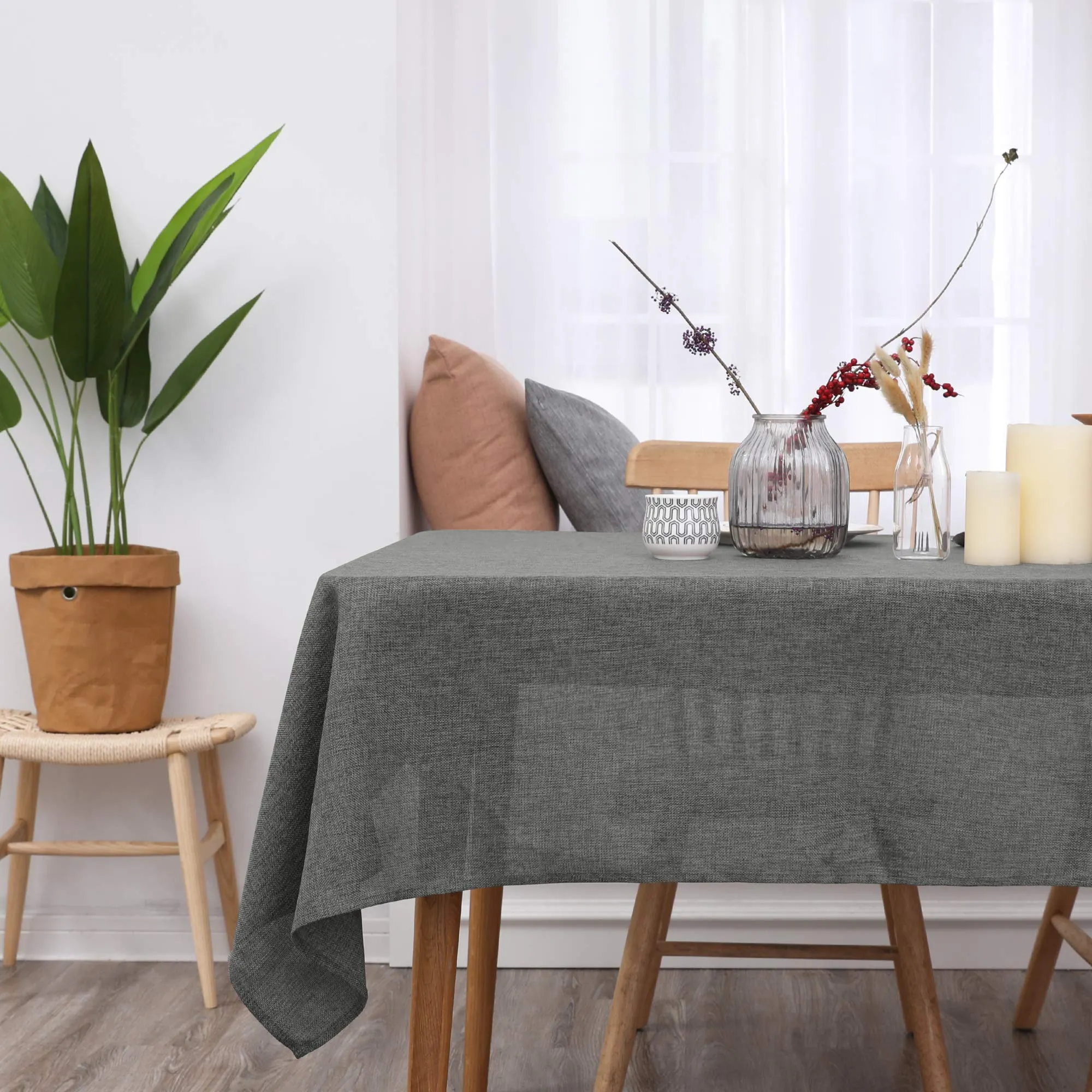 Deconovo Tovaglia in Finto Lino, 130x130 cm, Grigio Scuro - immagine 2