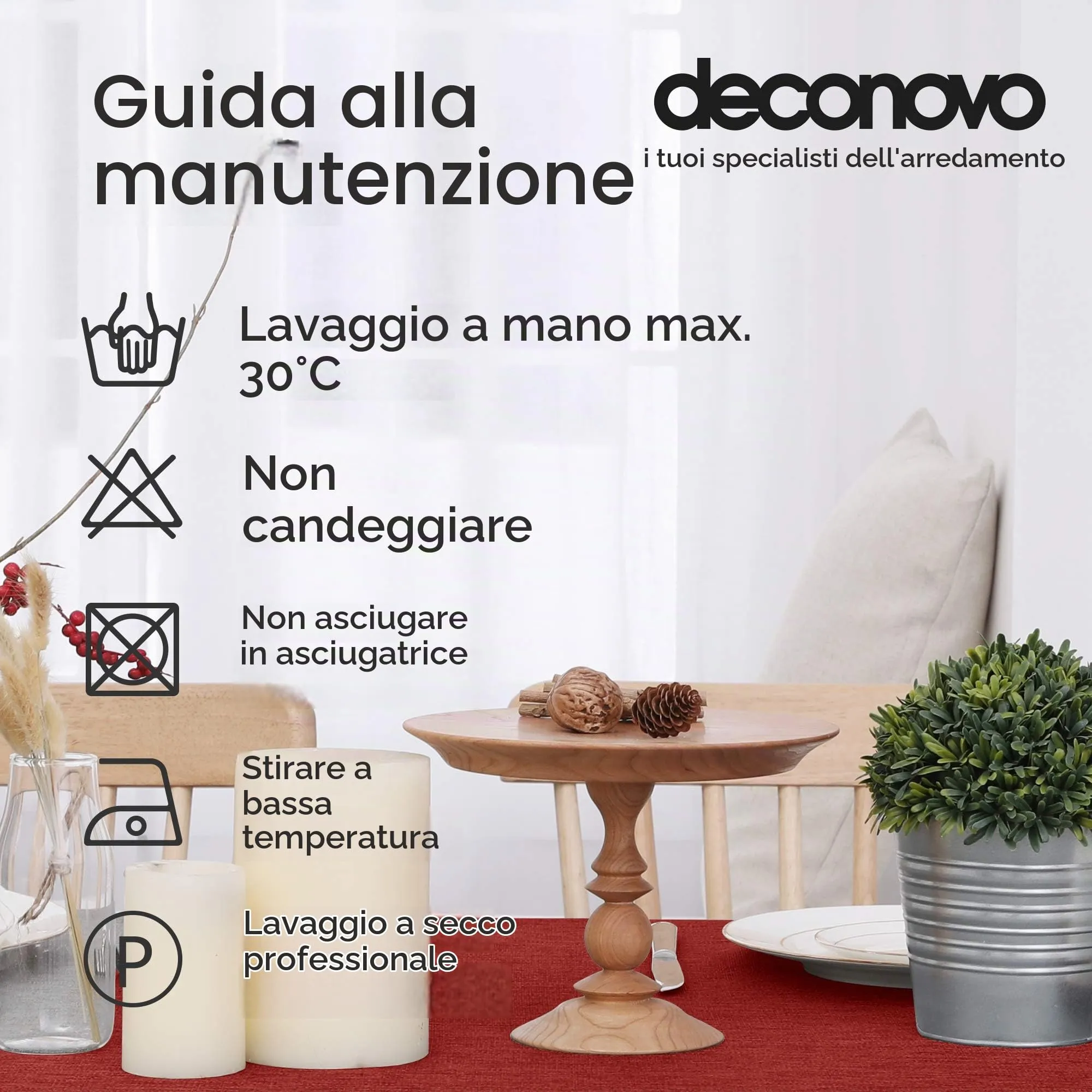 Deconovo Tovaglia Impermeabile in Tessuto, Rosso, 130 x 220 cm - immagine 6