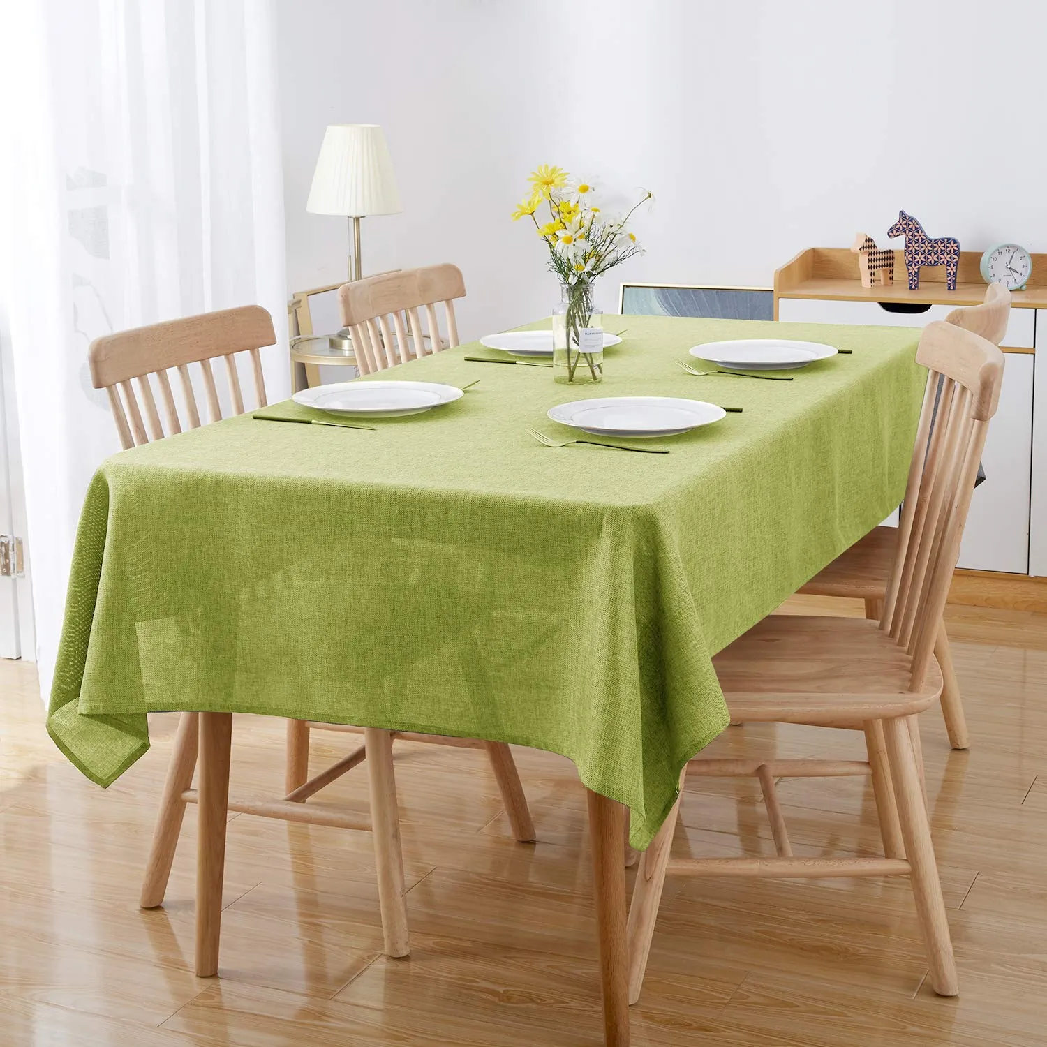 Deconovo Tovaglia Rettangolare in Finto Lino 130x280 cm Verde - immagine 2
