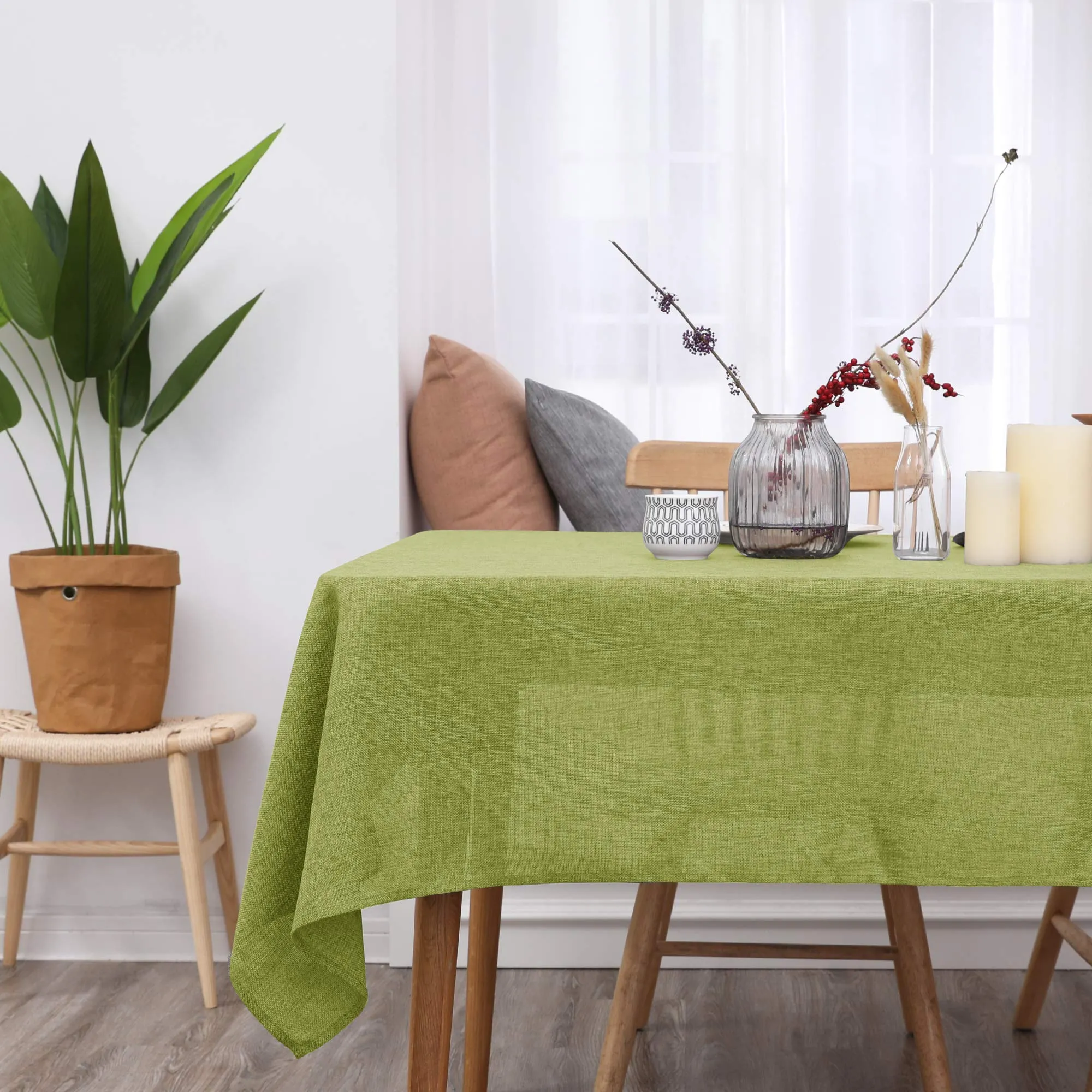 Deconovo Tovaglia Rettangolare in Finto Lino, 137x200 cm, Verde - immagine 2