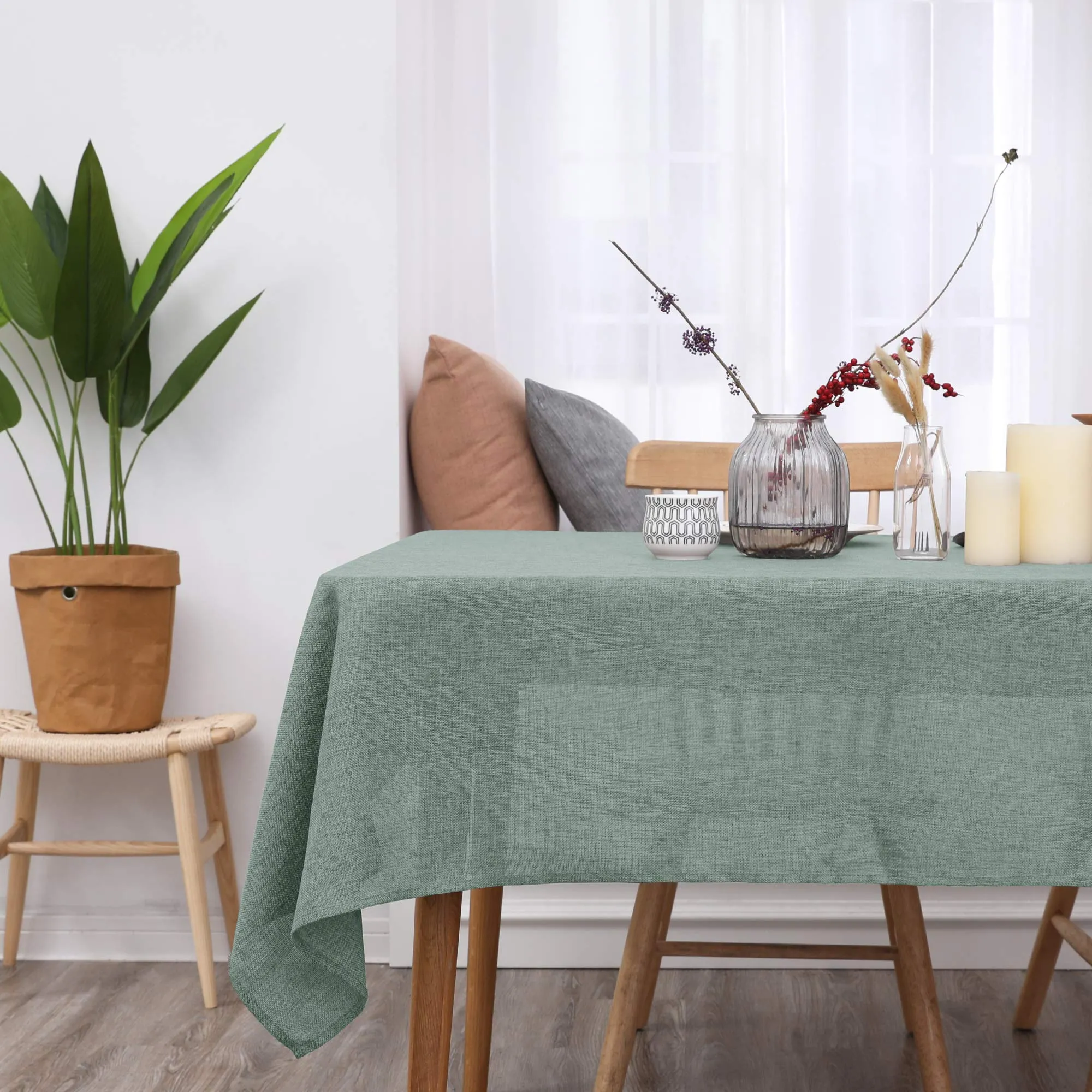 Deconovo Tovaglia Rettangolare in Finto Lino, 130x220 cm, Verde Menta - immagine 2
