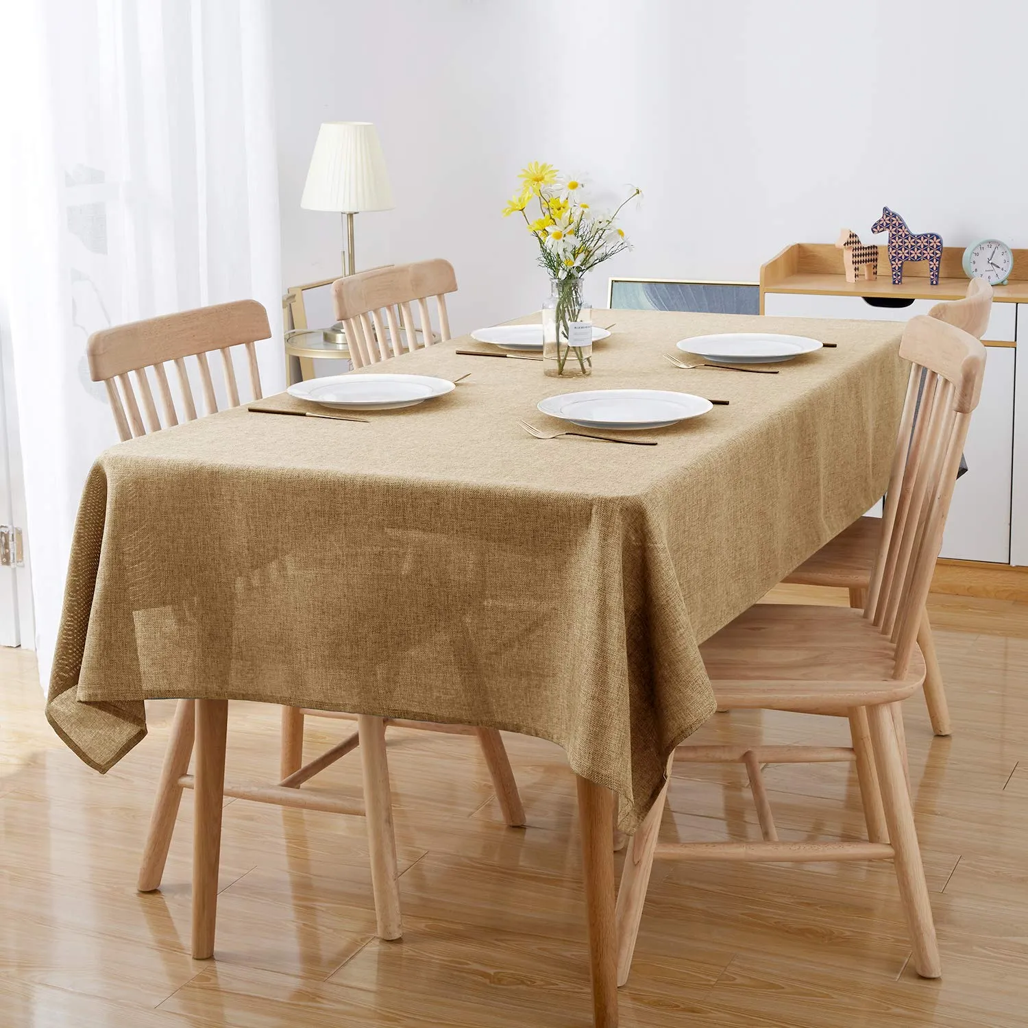 Deconovo Tovaglia Rettangolare Effetto Lino 130x130 cm Giallo Terroso - immagine 2