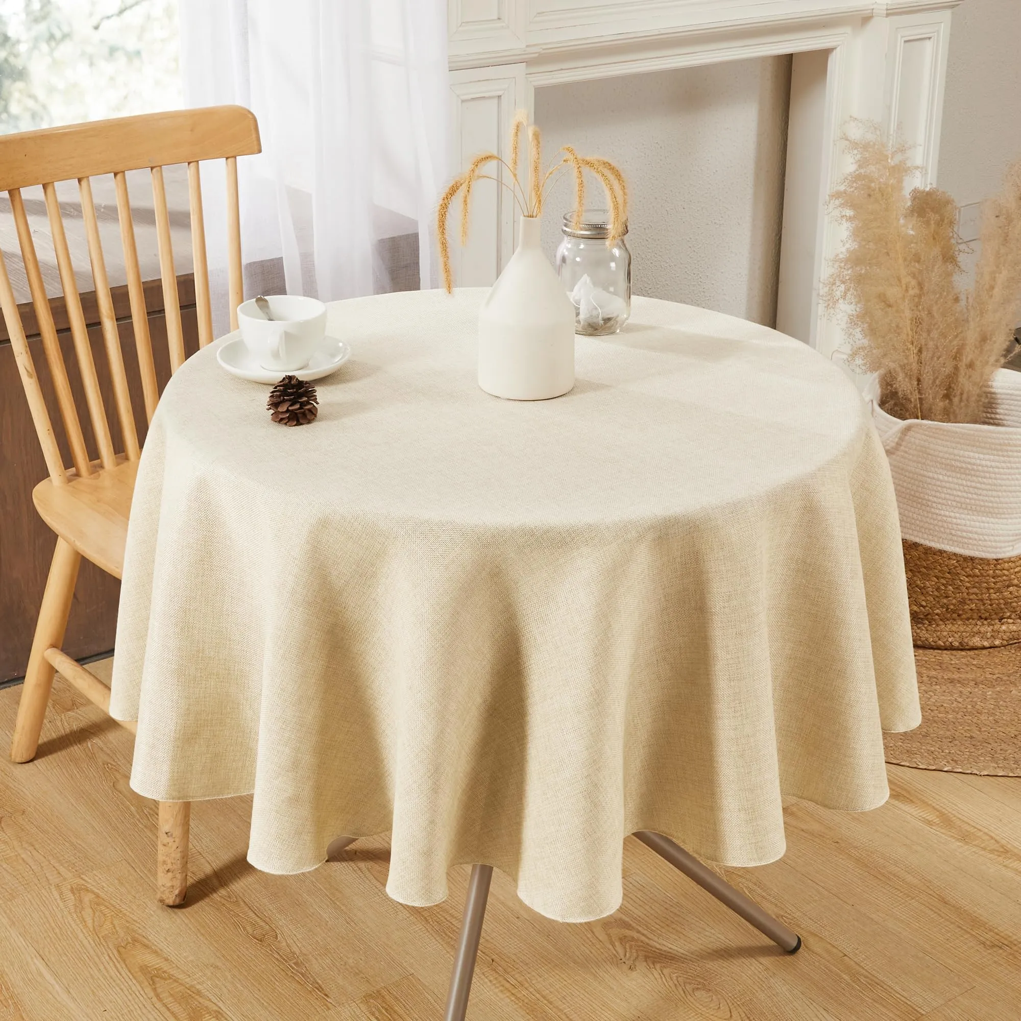 Deconovo Tovaglia Rotonda in Finto Lino 140 cm, Beige - immagine 2