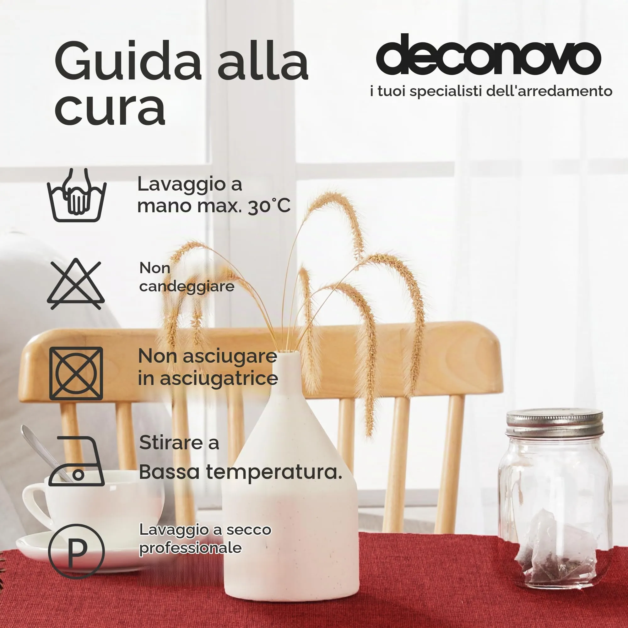 Deconovo Tovaglia Rotonda Effetto Lino, 140 cm, Rosso - immagine 7