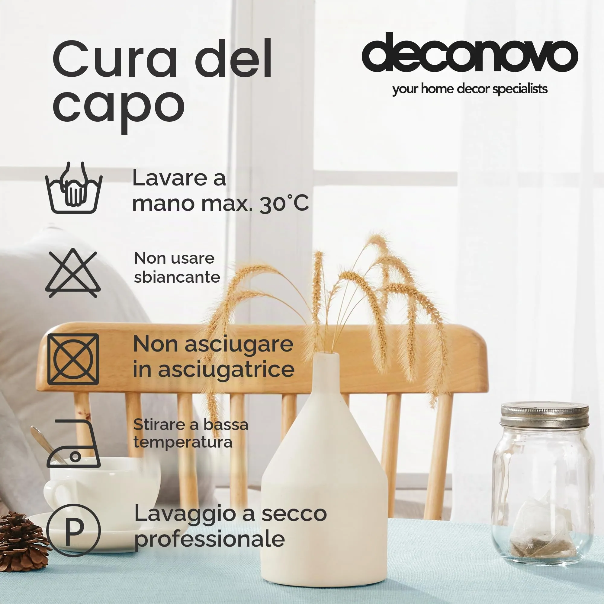 Deconovo Tovaglia Rotonda in Finto Lino, 140 cm, Blu Cielo - immagine 7