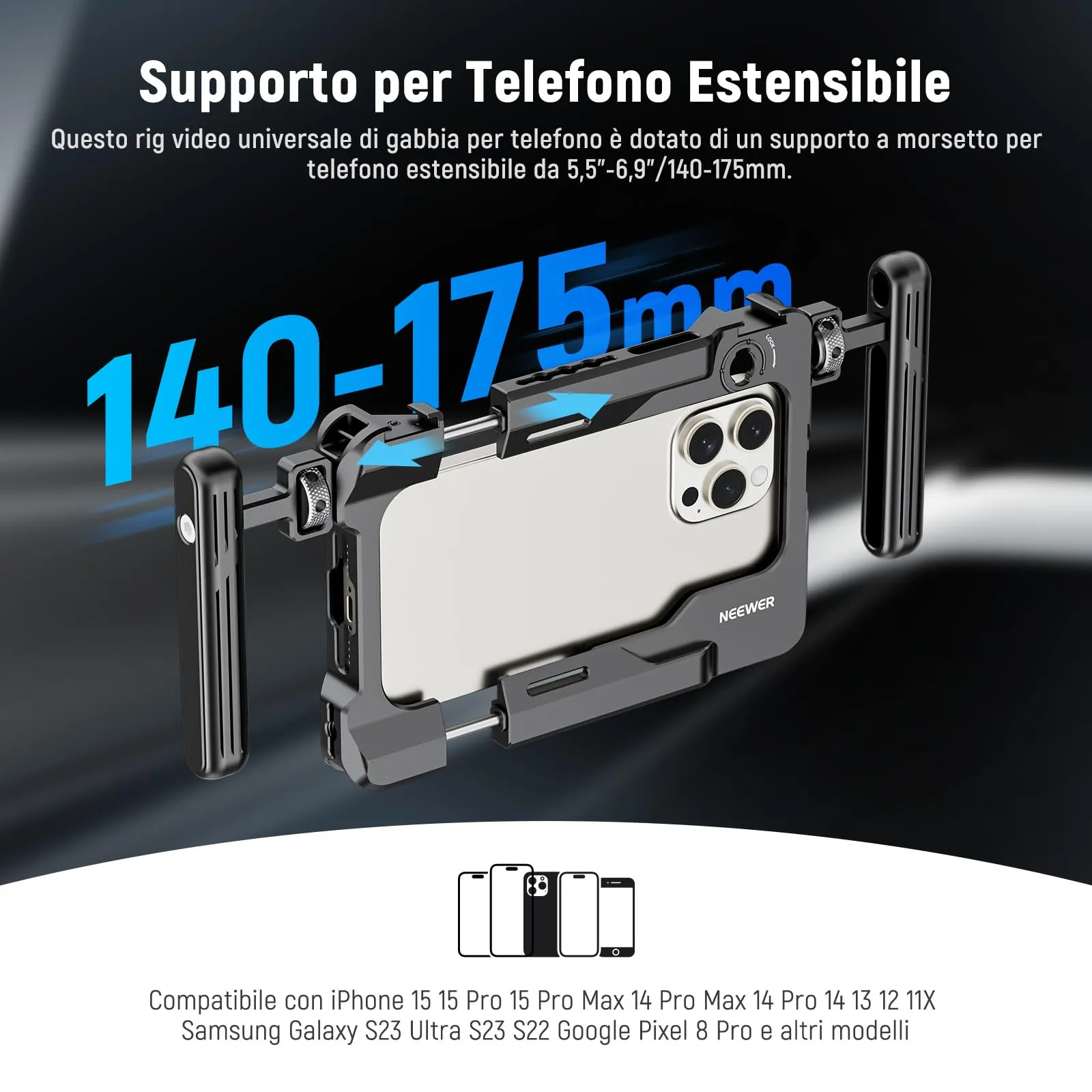 NEEWER Smartphone Video Rig Universale con Maniglie e Adattatore Filtri 67mm - immagine 2