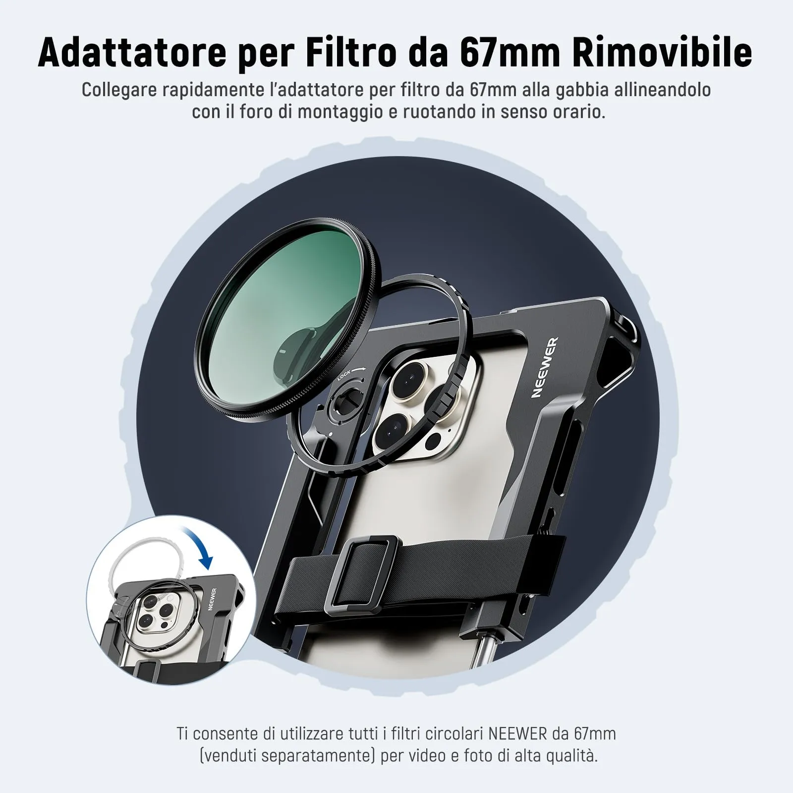 NEEWER Smartphone Video Rig Universale con Maniglie e Adattatore Filtri 67mm - immagine 4