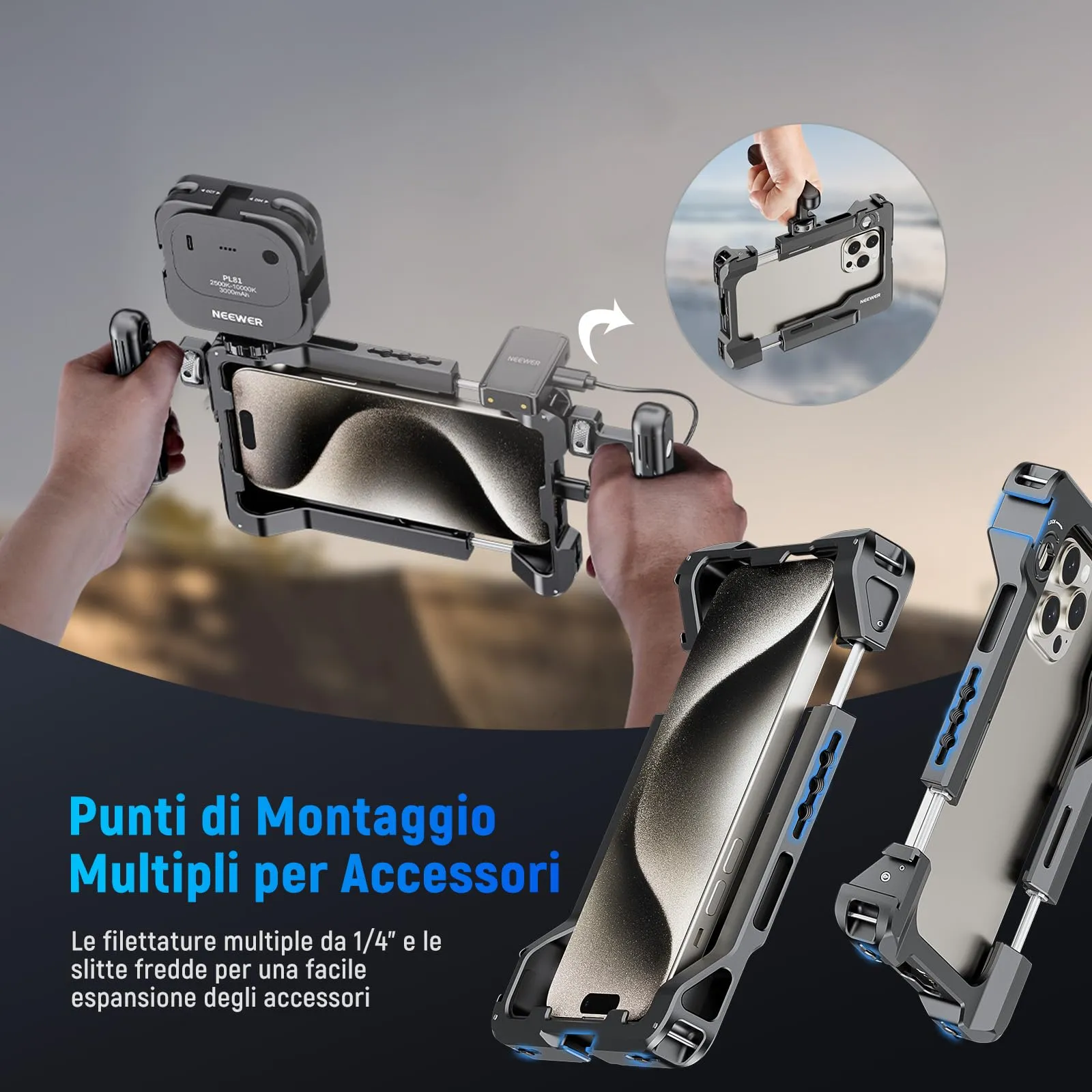 NEEWER Smartphone Video Rig Universale con Maniglie e Adattatore Filtri 67mm - immagine 6
