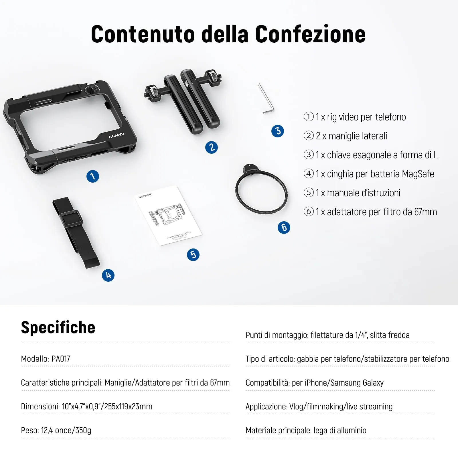 NEEWER Smartphone Video Rig Universale con Maniglie e Adattatore Filtri 67mm - immagine 8