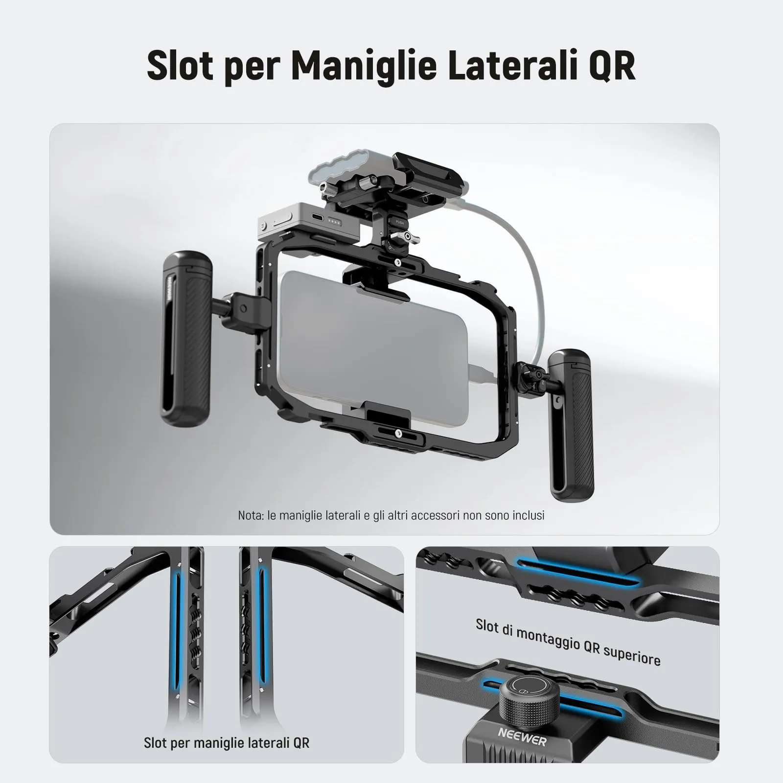 NEEWER Gabbia Telefono Universale Smartphone Video Rig con Attacchi a Sgancio Rapido e Cold Shoe, PA039 - immagine 3