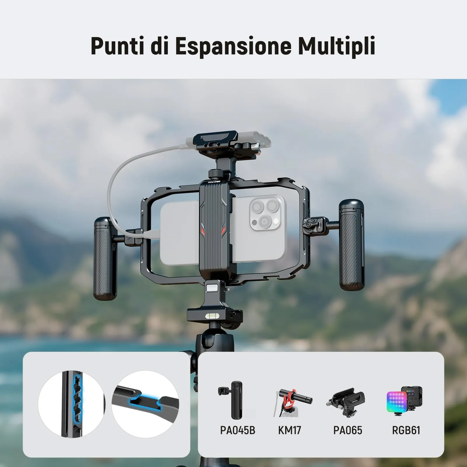 NEEWER Gabbia Telefono Universale Smartphone Video Rig con Attacchi a Sgancio Rapido e Cold Shoe, PA039 - immagine 4