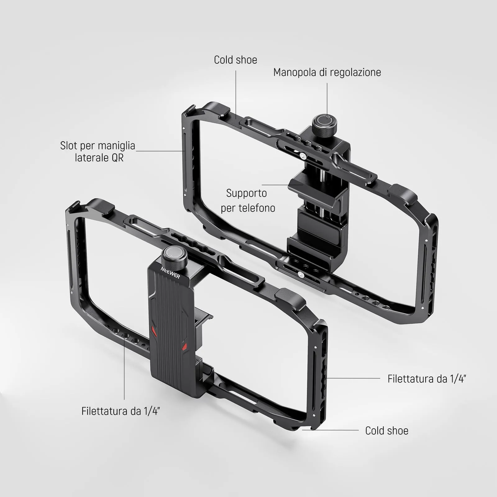 NEEWER Gabbia Telefono Universale Smartphone Video Rig con Attacchi a Sgancio Rapido e Cold Shoe, PA039 - immagine 5