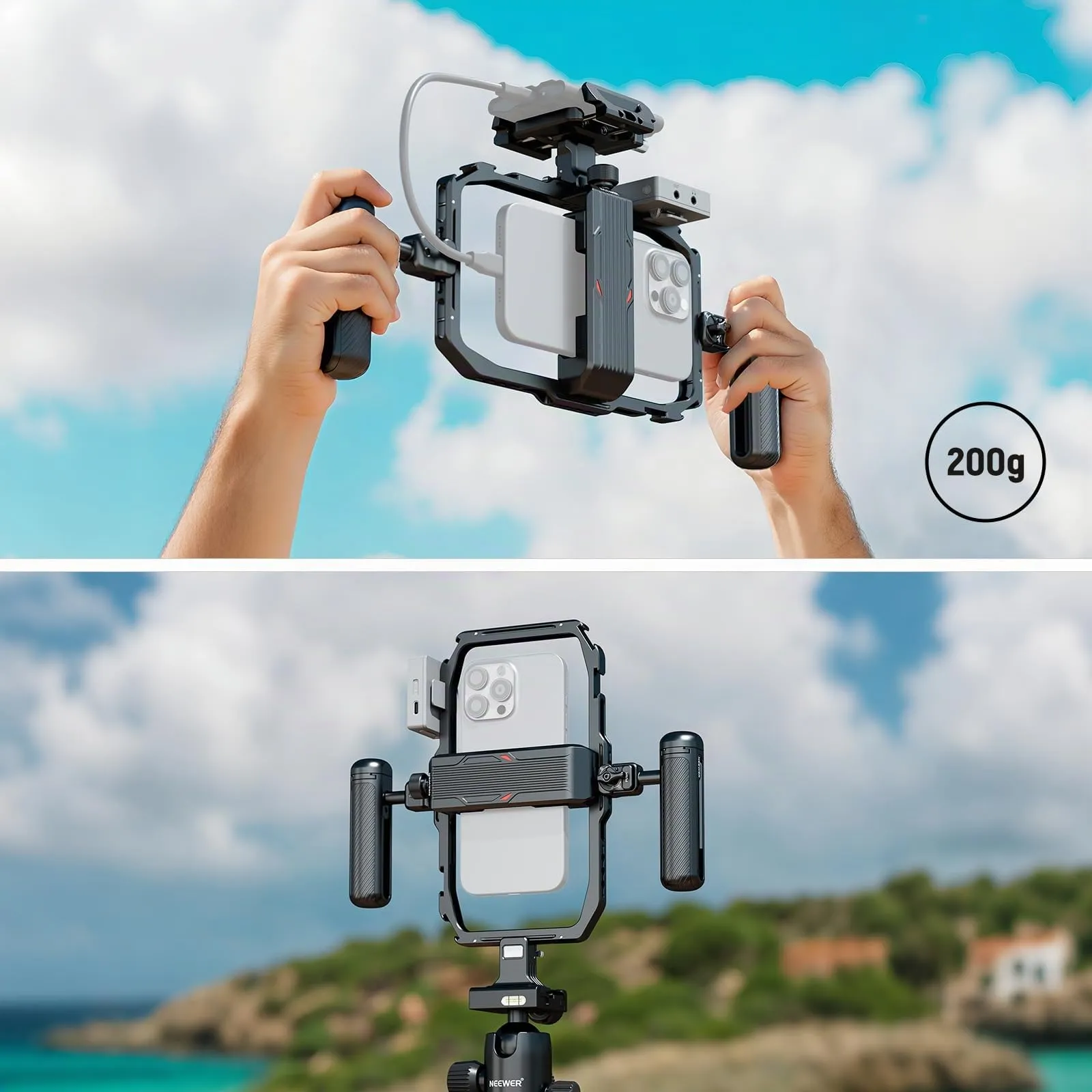NEEWER Gabbia Telefono Universale Smartphone Video Rig con Attacchi a Sgancio Rapido e Cold Shoe, PA039 - immagine 6