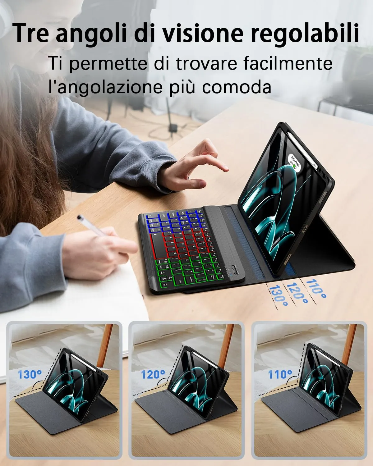 MicroTunk Keyboard Case with Bluetooth Mouse and Backlit Keyboard for iPad Air 11 (M4 2026/M3 2025/M2 2024) and iPad Air 5 (2022)/Air 4 (2020) 10.9 Inch, Italian QWERTY - immagine 5