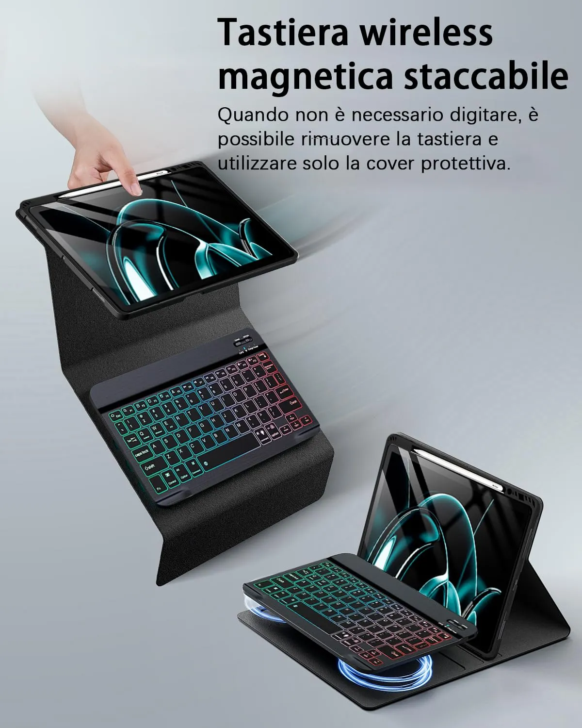 MicroTunk Keyboard Case with Bluetooth Mouse and Backlit Keyboard for iPad Air 11 (M4 2026/M3 2025/M2 2024) and iPad Air 5 (2022)/Air 4 (2020) 10.9 Inch, Italian QWERTY - immagine 8
