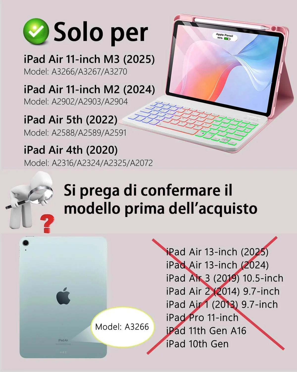 MicroTunk Tastiera Retroilluminata e Mouse Bluetooth Case per iPad Air 11 (M4 2026 / M3 2025 / M2 2024) e iPad Air 5 (2022) / Air 4 (2020) 10.9 Pollici, Layout Italiano QWERTY - immagine 2