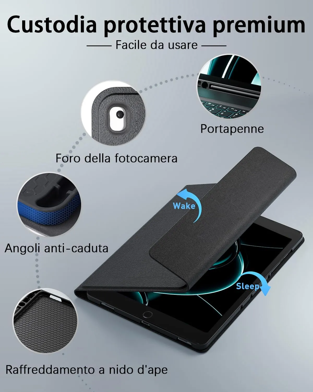 MicroTunk Custodia con Tastiera Retroilluminata e Mouse per iPad 9/8/7 Generazione 10.2 Pollici, iPad Air 3, iPad Pro 10.5, Bluetooth Italiano QWERTY - immagine 7