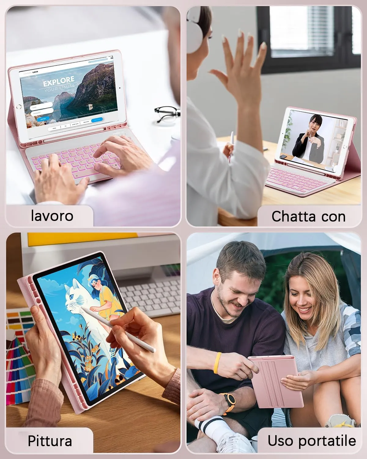 MicroTunk Cover con Tastiera Retroilluminata e Mouse Bluetooth per iPad 9ª/8ª/7ª Generazione 10.2", iPad Air 3 10.2", iPad Pro 10.5" (2017), Layout Italiano QWERTY - immagine 9