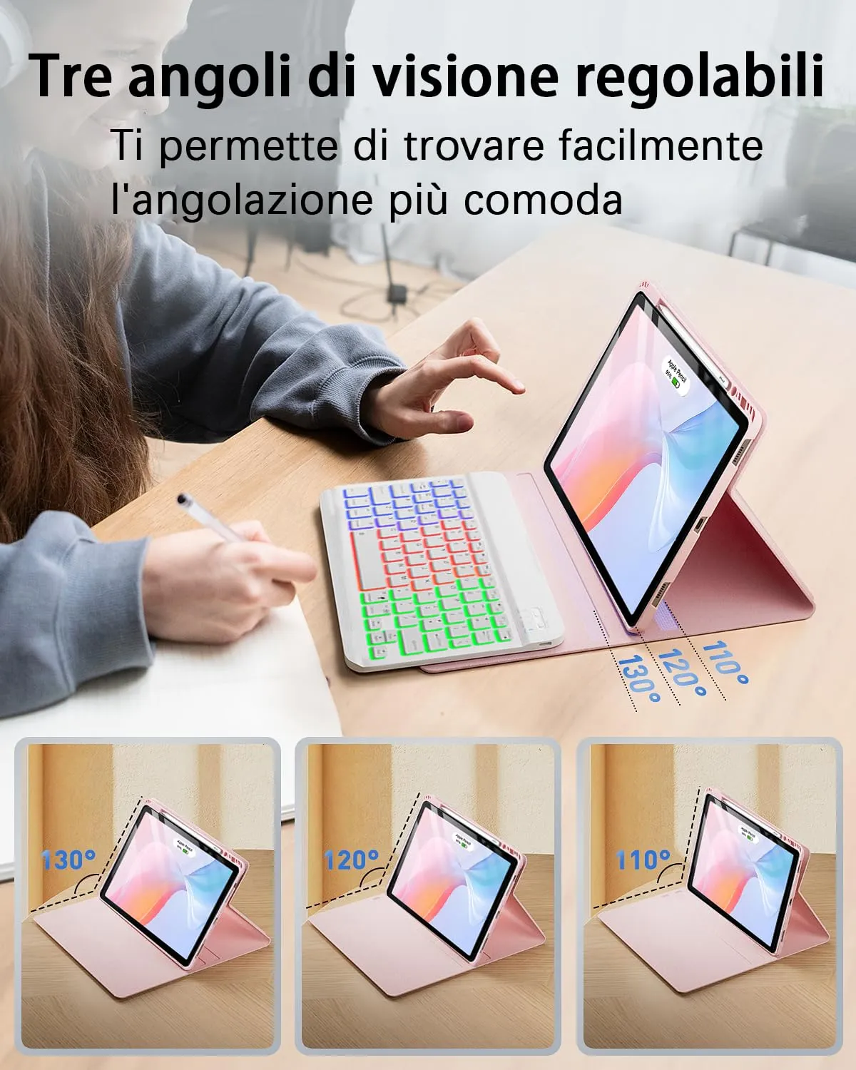 MicroTunk Keyboard Case with Wireless Bluetooth Backlit Italian QWERTY Keyboard and Mouse for iPad Air 13 (M4 2026/M3 2025/M2 2024) and iPad Pro 12.9 (6th/5th/4th/3rd Gen) - immagine 5