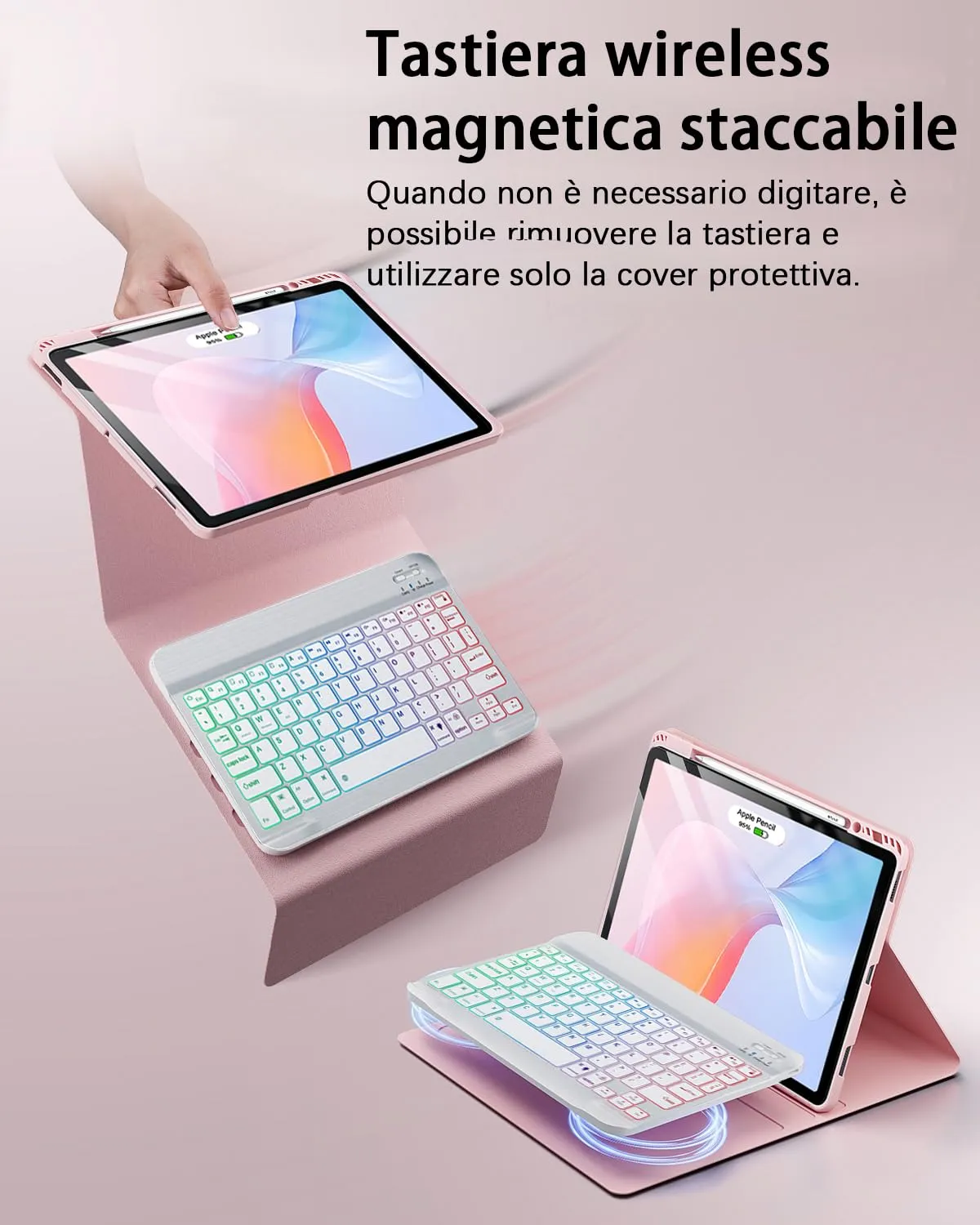 MicroTunk Keyboard Case with Wireless Bluetooth Backlit Italian QWERTY Keyboard and Mouse for iPad Air 13 (M4 2026/M3 2025/M2 2024) and iPad Pro 12.9 (6th/5th/4th/3rd Gen) - immagine 8