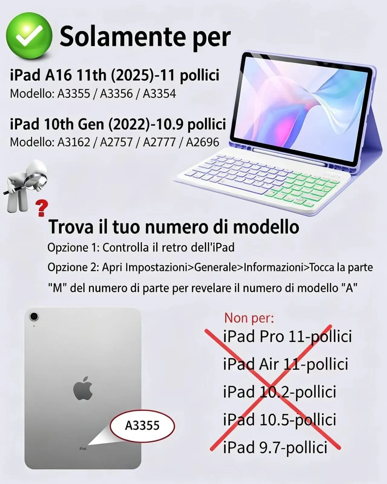MicroTunk Keyboard Case with Backlit Keyboard and Mouse for iPad 11th Generation (2025) 11" and iPad 10th Generation (2022) 10.9", Italian QWERTY, Purple - immagine 3