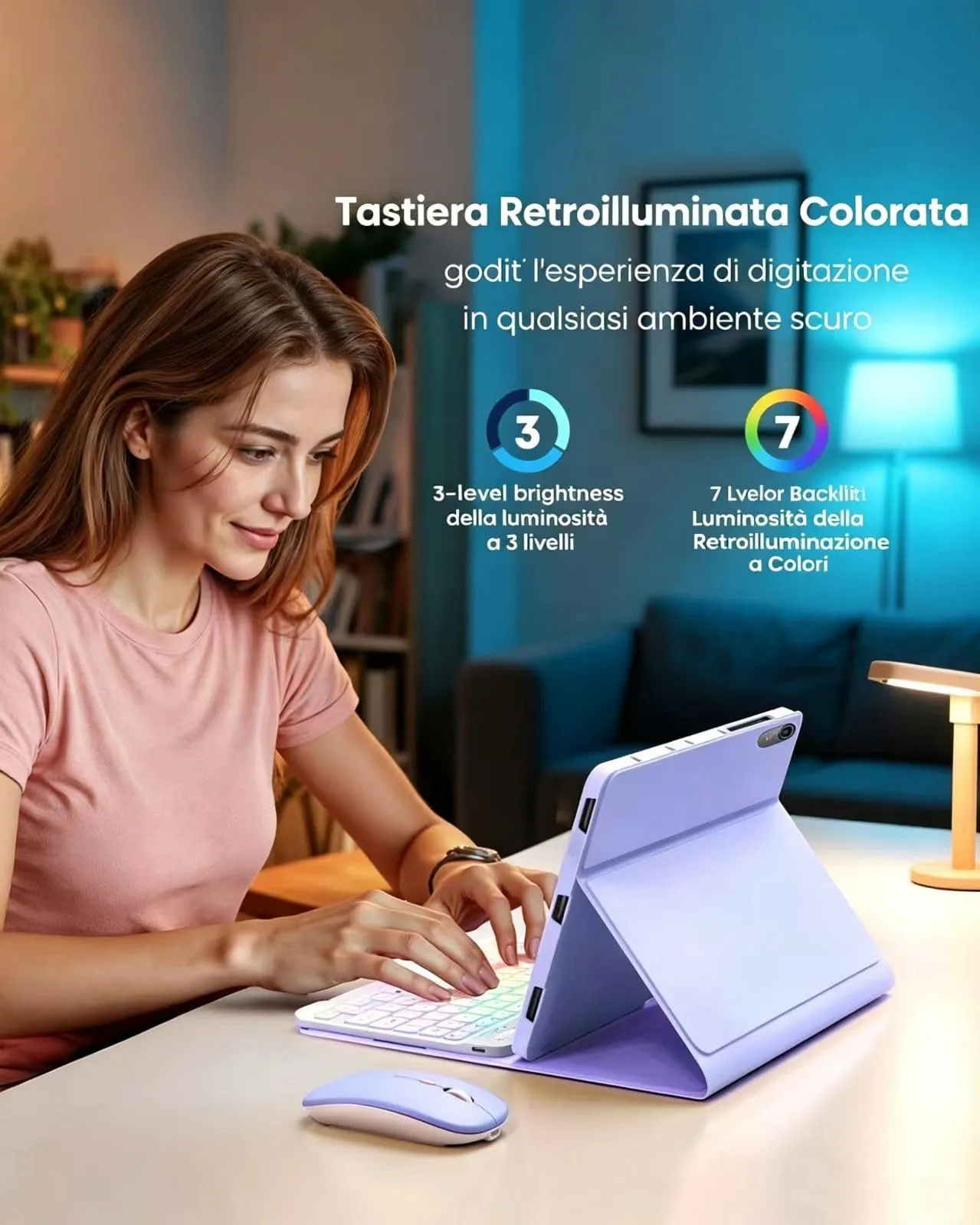 MicroTunk Keyboard Case with Backlit Keyboard and Mouse for iPad 11th Generation (2025) 11" and iPad 10th Generation (2022) 10.9", Italian QWERTY, Purple - immagine 6