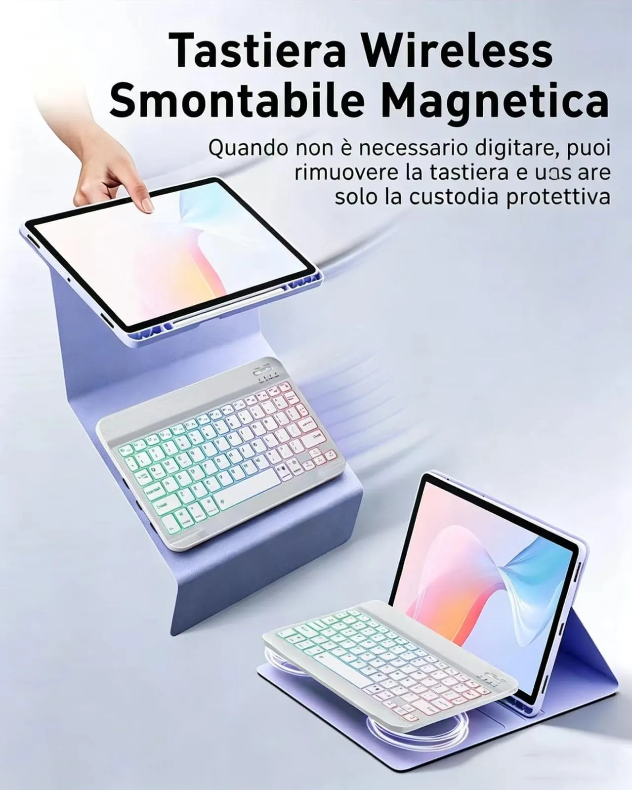MicroTunk Keyboard Case with Backlit Keyboard and Mouse for iPad 11th Generation (2025) 11" and iPad 10th Generation (2022) 10.9", Italian QWERTY, Purple - immagine 7