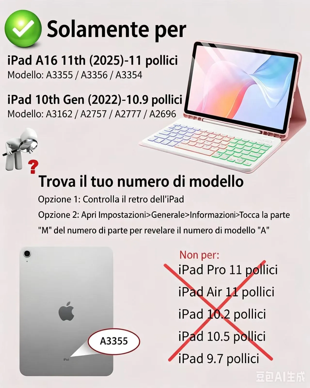 MicroTunk Keyboard Case with Backlit Keyboard and Mouse for iPad 11th Gen (2025) and iPad 10th Gen (2022) 10.9-11 inch, Italian QWERTY, Rosa - immagine 2
