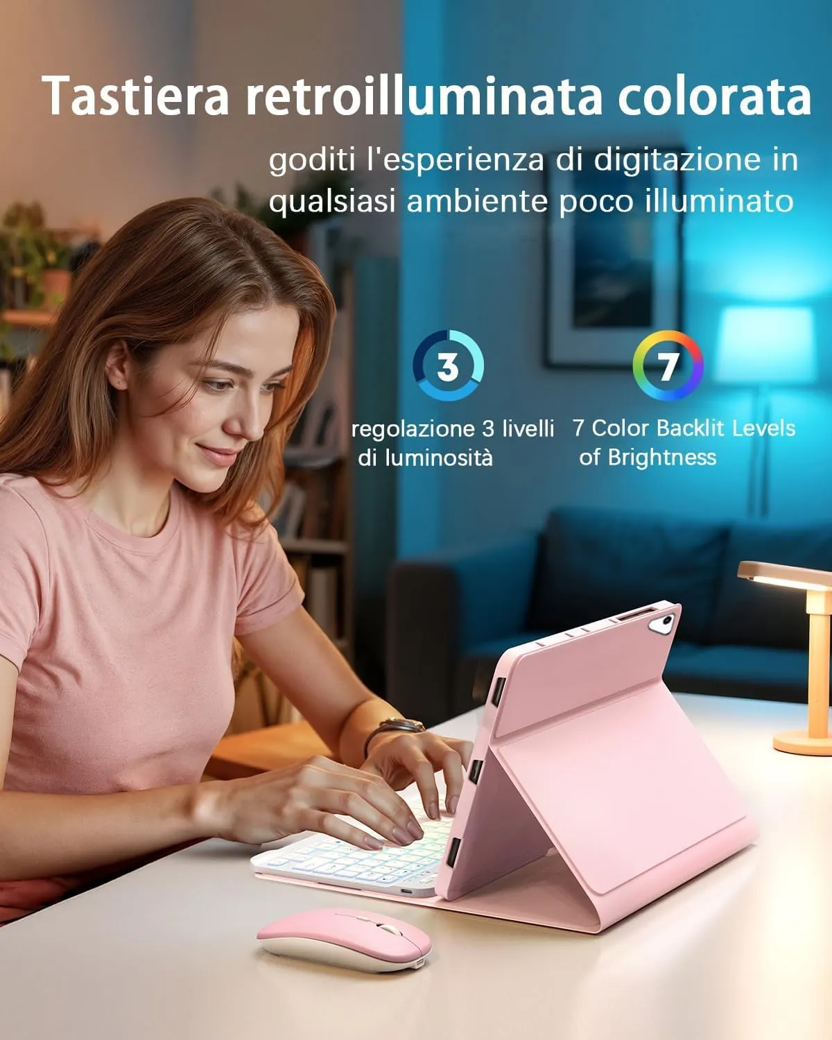 MicroTunk Keyboard Case with Backlit Keyboard and Mouse for iPad 11th Gen (2025) and iPad 10th Gen (2022) 10.9-11 inch, Italian QWERTY, Rosa - immagine 6