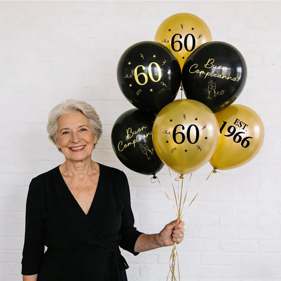 PopLuxe Decorazioni per 60° Compleanno, Set di 24 Palloncini Nero e Oro con Scritte 1966 e Buon Compleanno, 30 cm - immagine 3