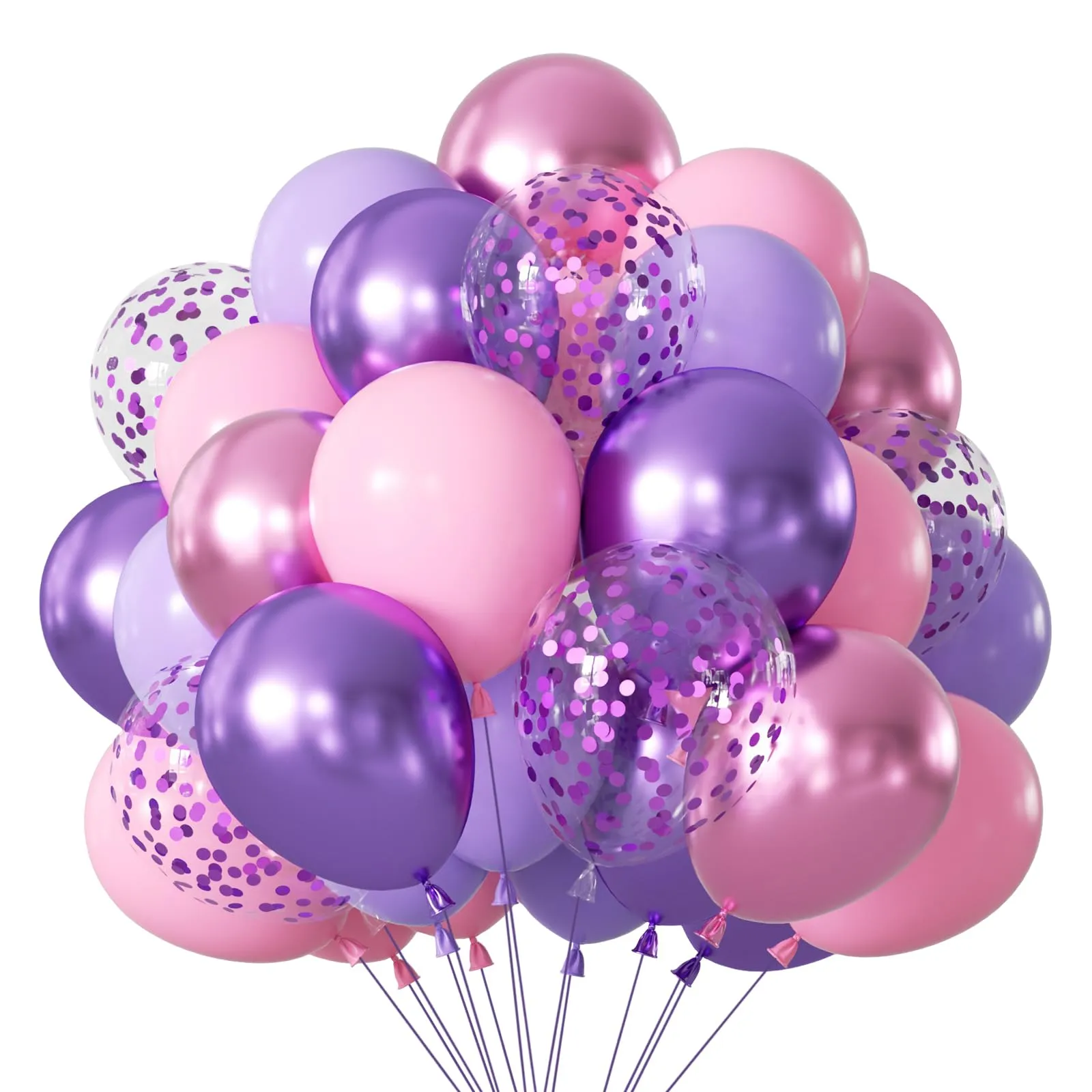 Netnology Palloncini Rosa e Viola, 68 Pezzi, 12 Pollici, Metallizzati e con Coriandoli - immagine 1