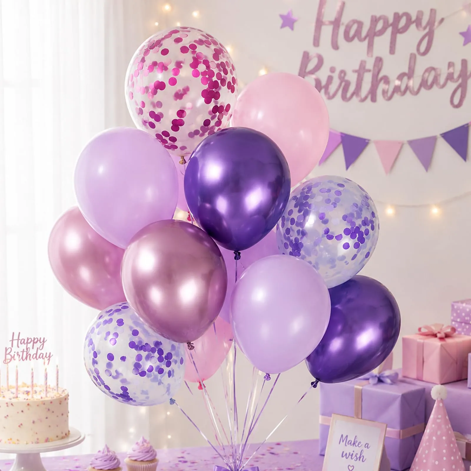 Netnology Palloncini Rosa e Viola, 68 Pezzi, 12 Pollici, Metallizzati e con Coriandoli - immagine 4