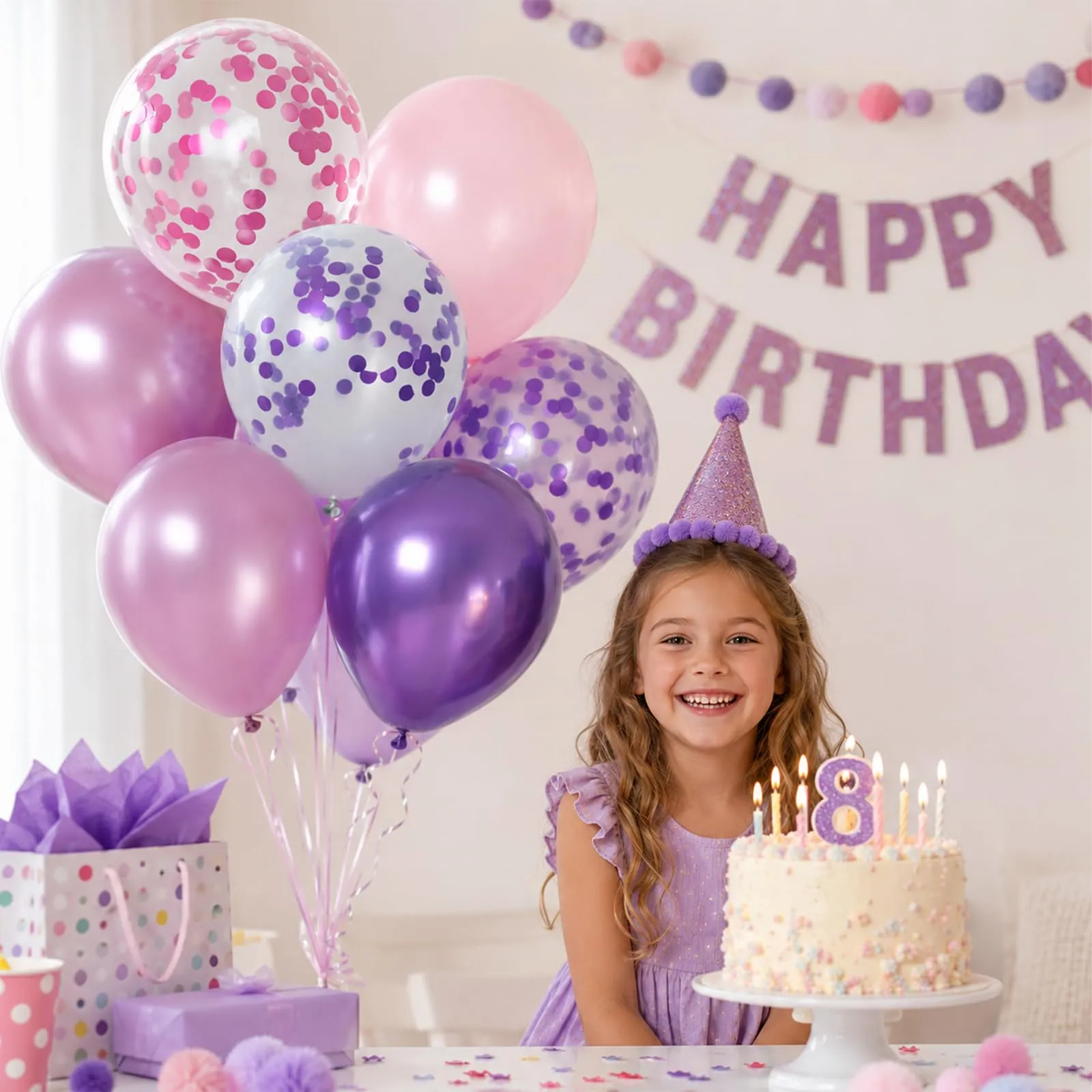 Netnology Palloncini Rosa e Viola, 68 Pezzi, 12 Pollici, Metallizzati e con Coriandoli - immagine 5