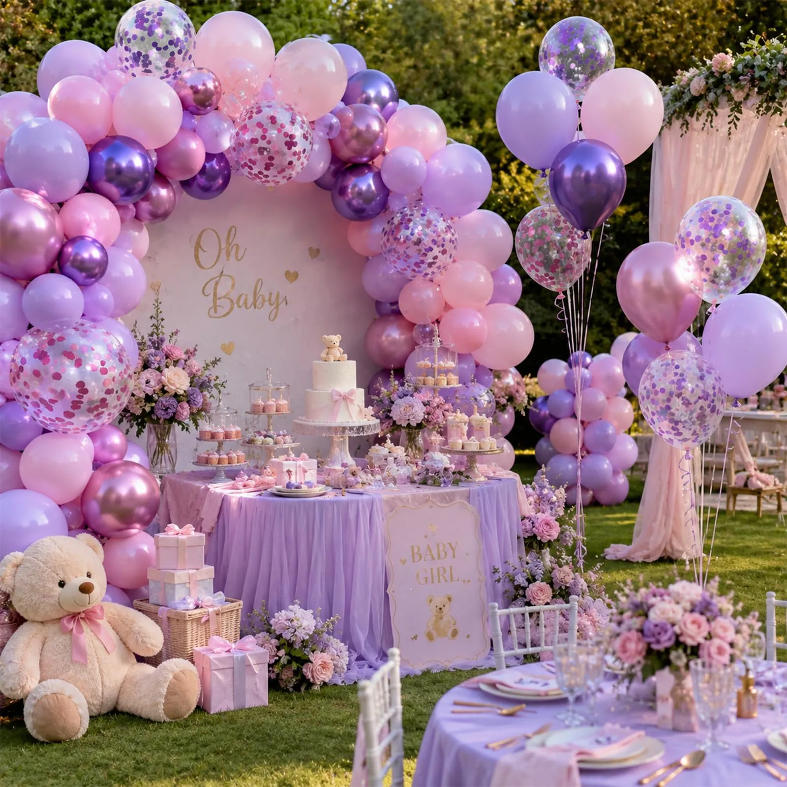 Netnology Palloncini Rosa e Viola, 68 Pezzi, 12 Pollici, Metallizzati e con Coriandoli - immagine 8