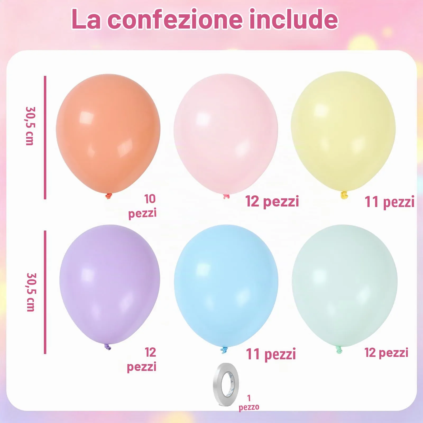 Netnology 68 Pezzi Palloncini Colori Pastello Macaron per Compleanno, Gender Reveal, Comunione e Battesimo - immagine 2